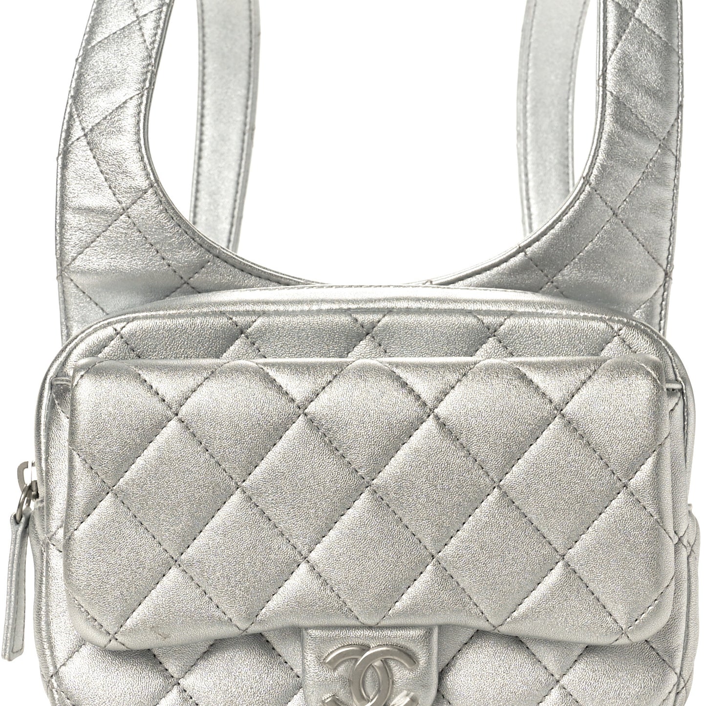Metallic Lambskin Quilted Flap Backpack Silver