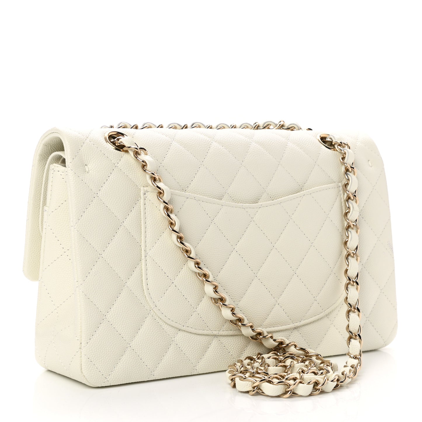 Caviar Quilted Medium Double Flap White