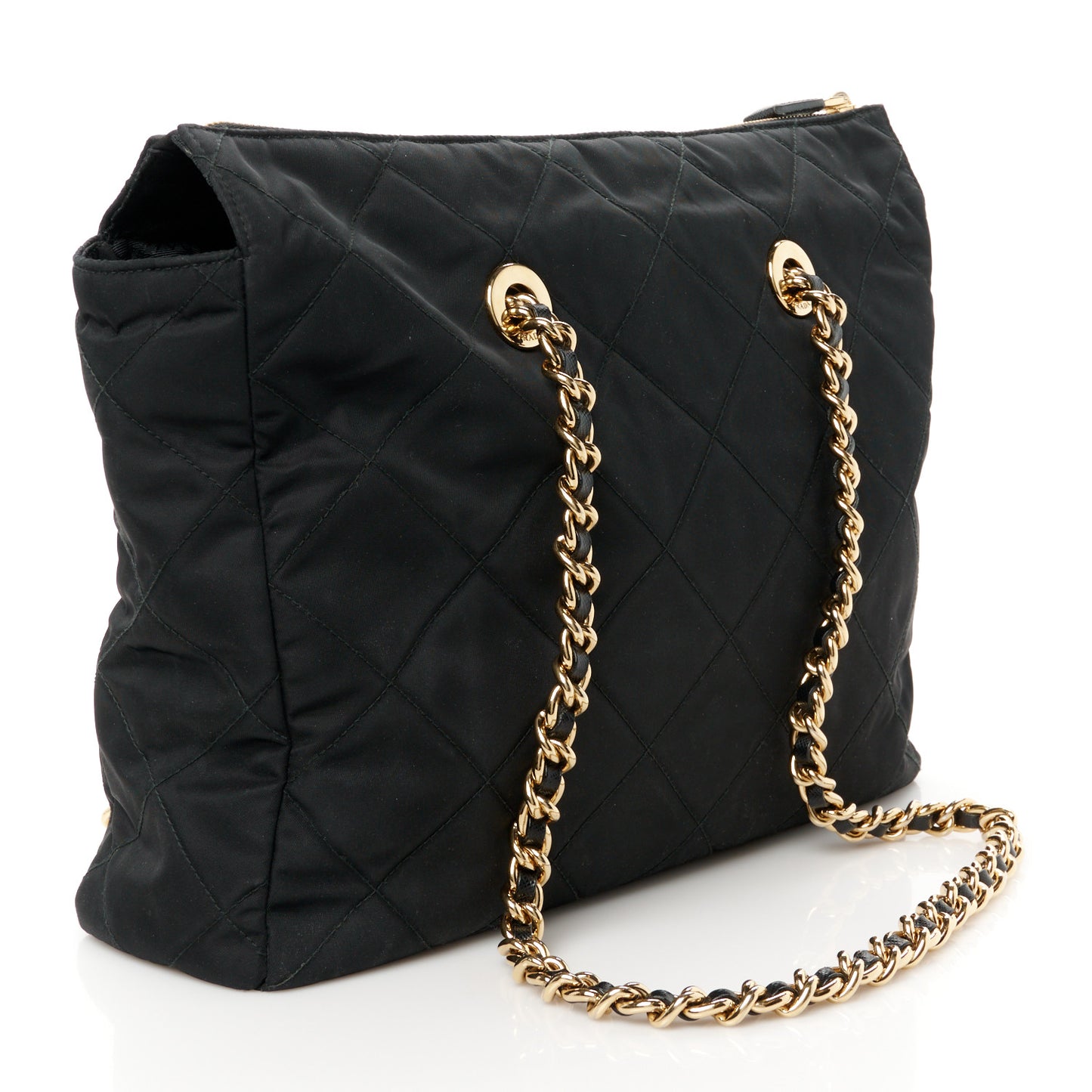 Re-Nylon Impunturato Saffiano Triangle Stitched Re-Edition 1995 Chaine Large Shoulder Bag Black