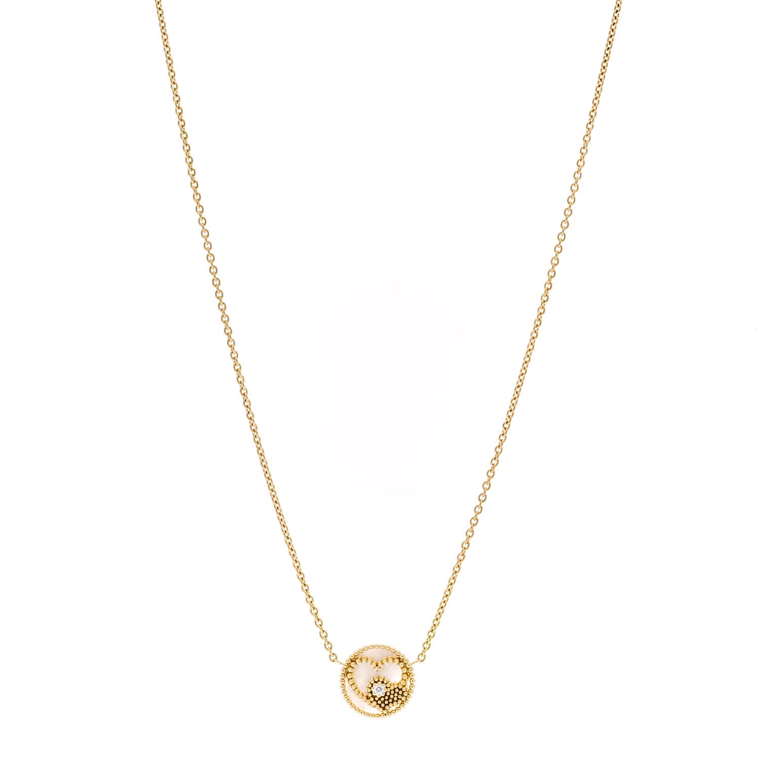 Christian Dior 18K Yellow Gold Diamond Mother of Pearl Rose Des Vents Heart Necklace 1 of 6