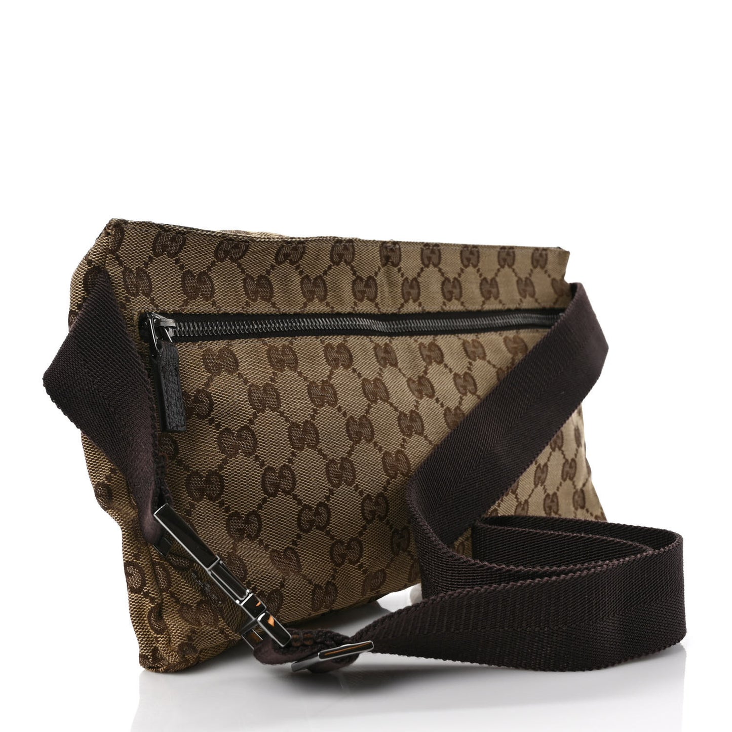 GG Monogram Double Pocket Belt Bag Dark Brown