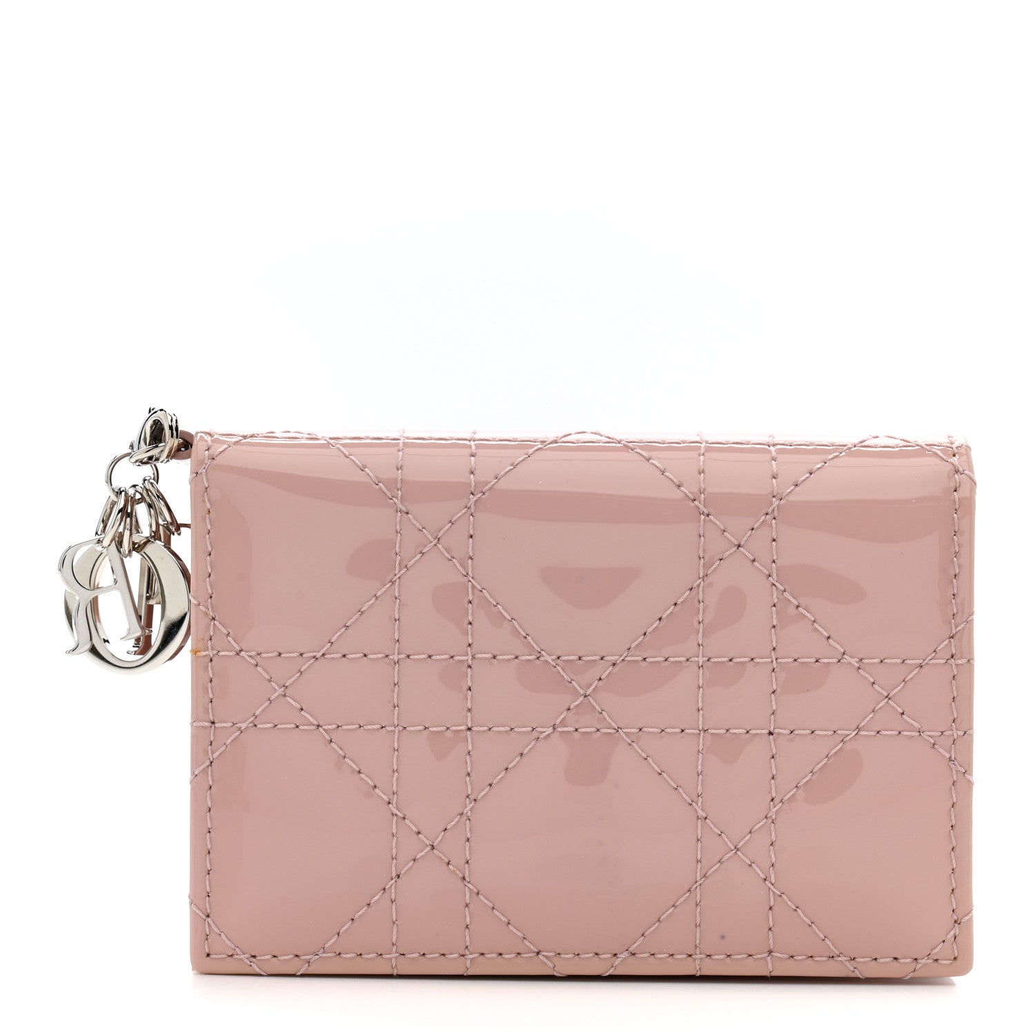 Christian Dior Patent Cannage Lady Dior Bloom Card Holder Rose