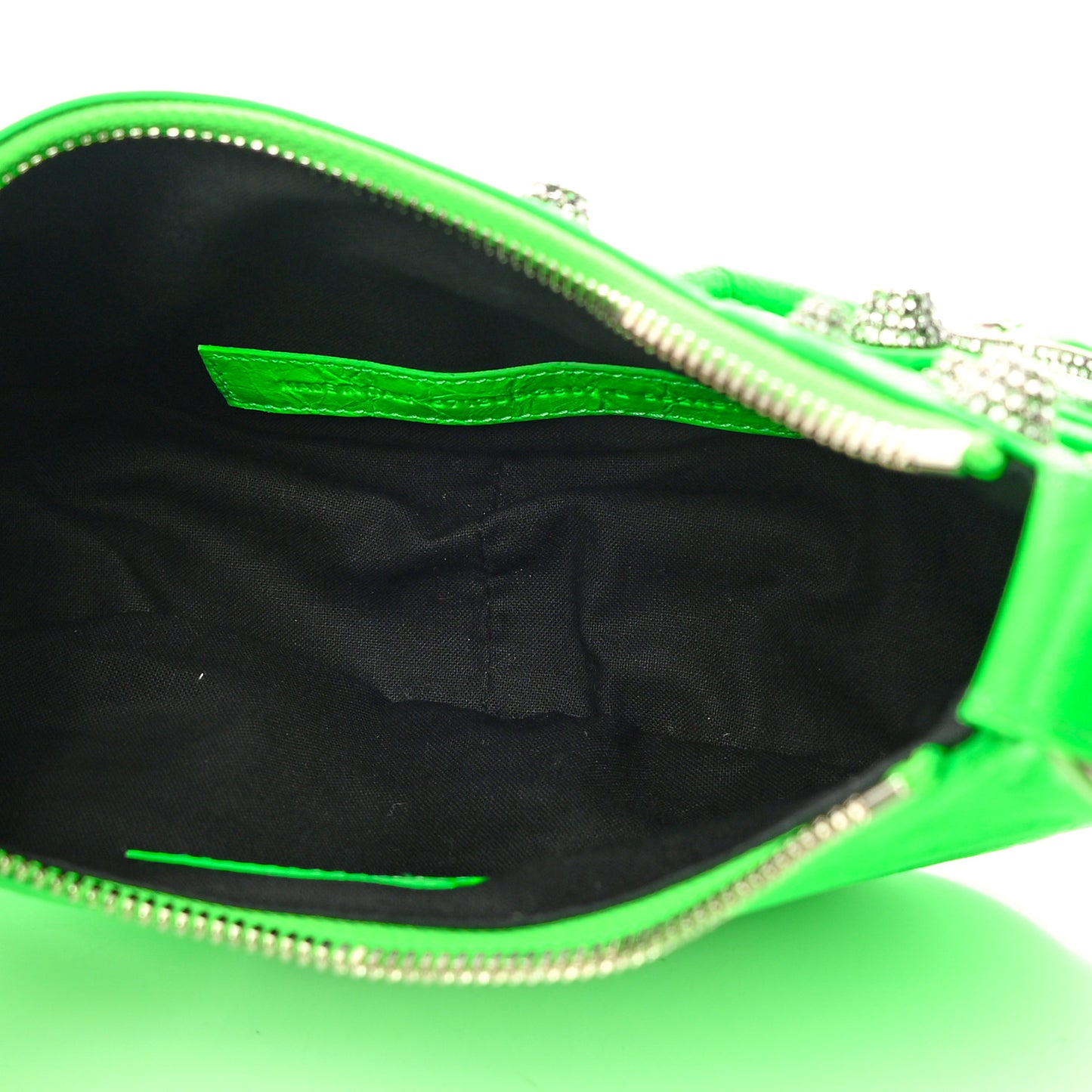 Agneau Arena Crystal Le Cagole Shoulder Bag XS Fluo Green