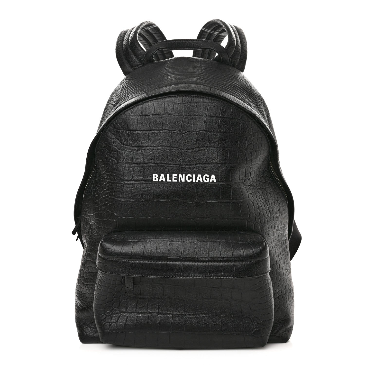 Balenciaga Calfskin Logo Crocodile Embossed Everyday Backpack