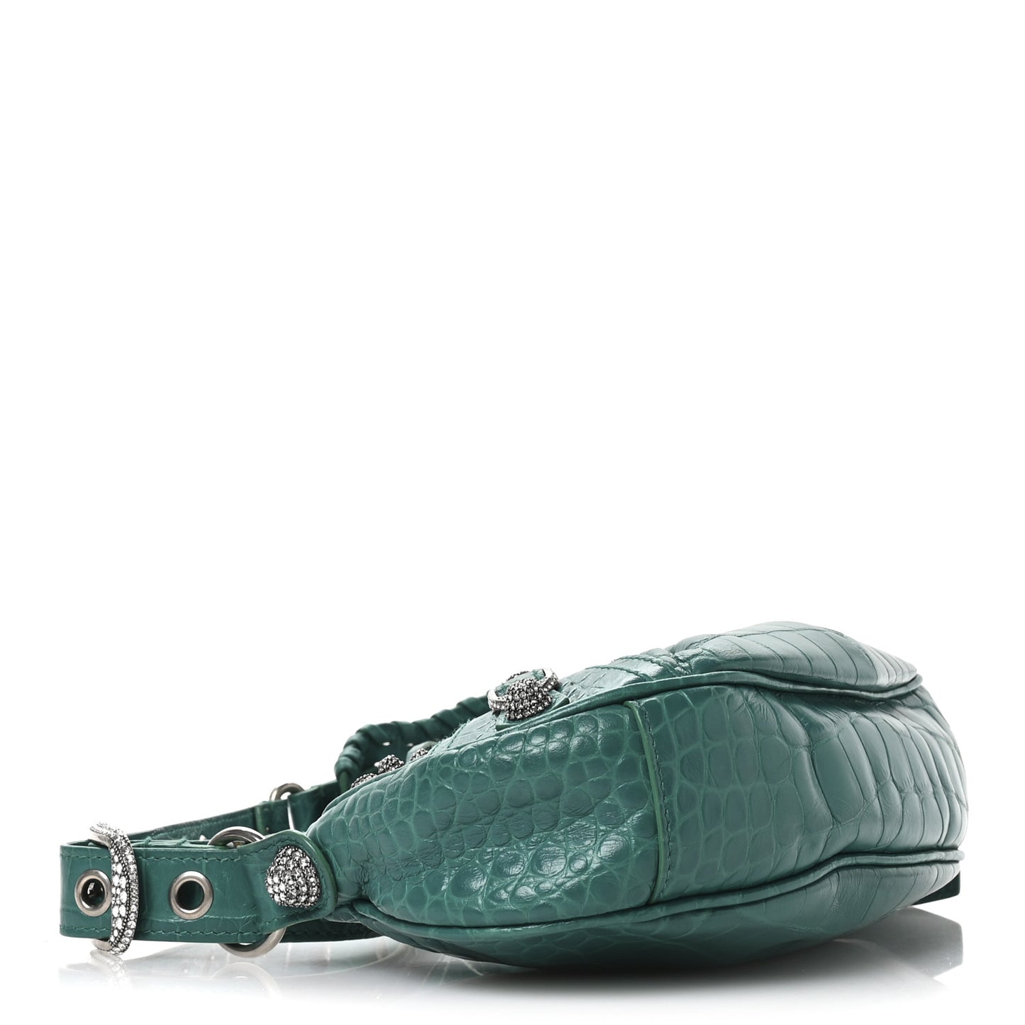 Extra Supple Calfskin Crystal Crocodile Embossed Le Cagole Shoulder Bag XS Jade