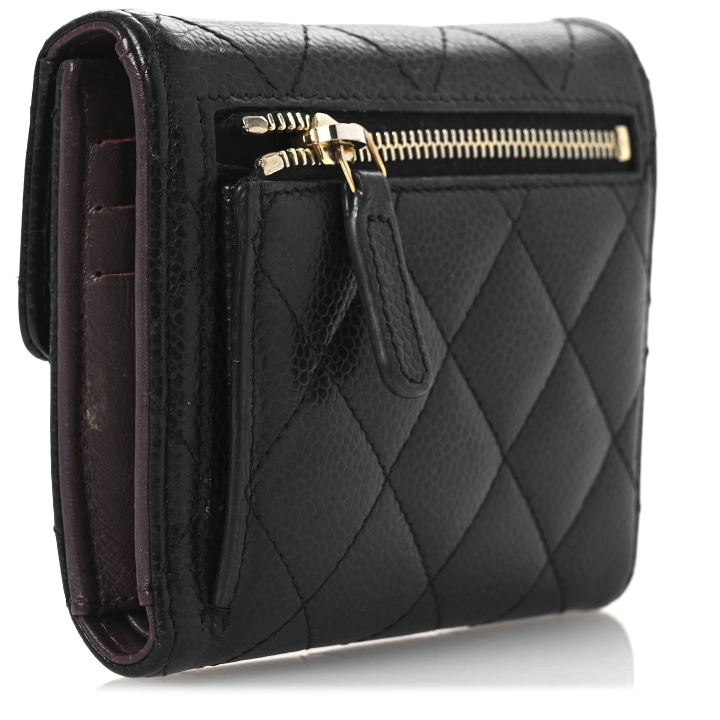 Caviar Quilted Compact Flap Wallet Black