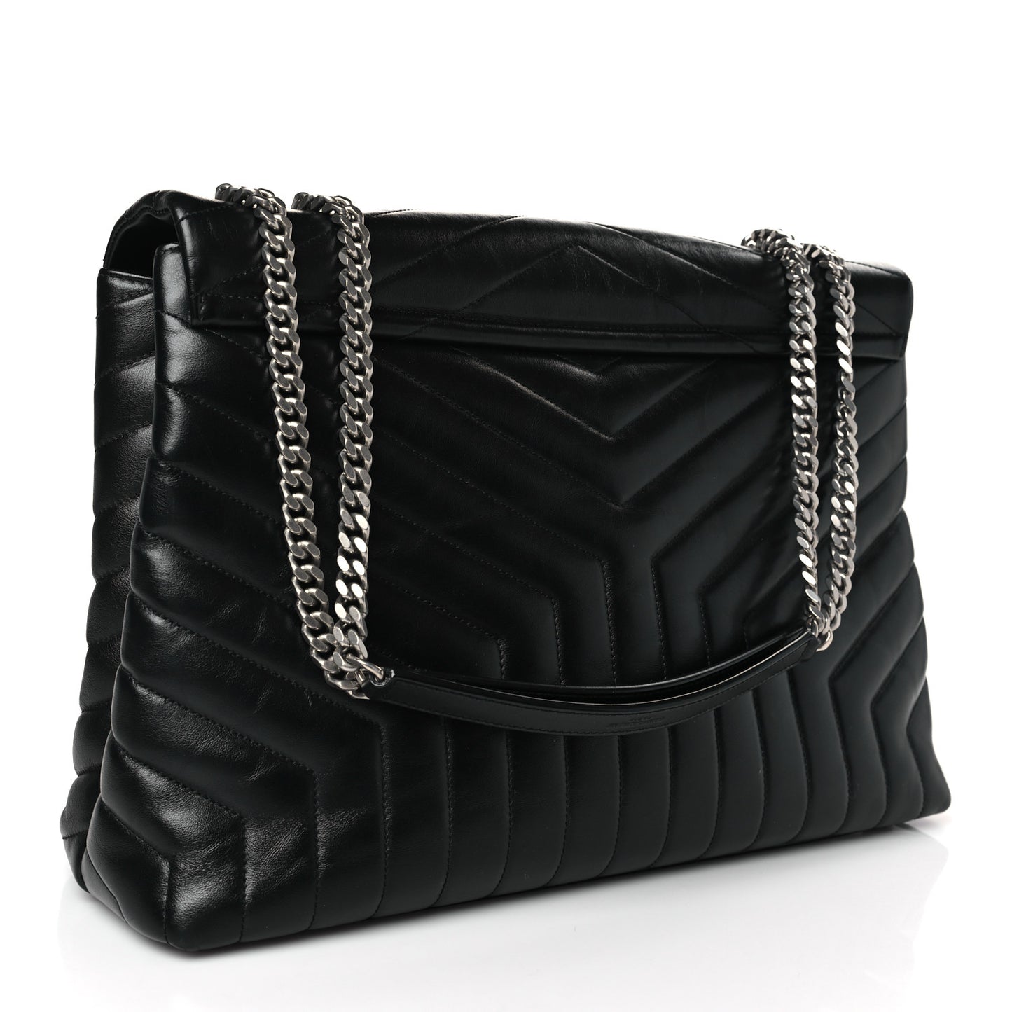 Calfskin Y Quilted Monogram Large Loulou Chain Satchel Black