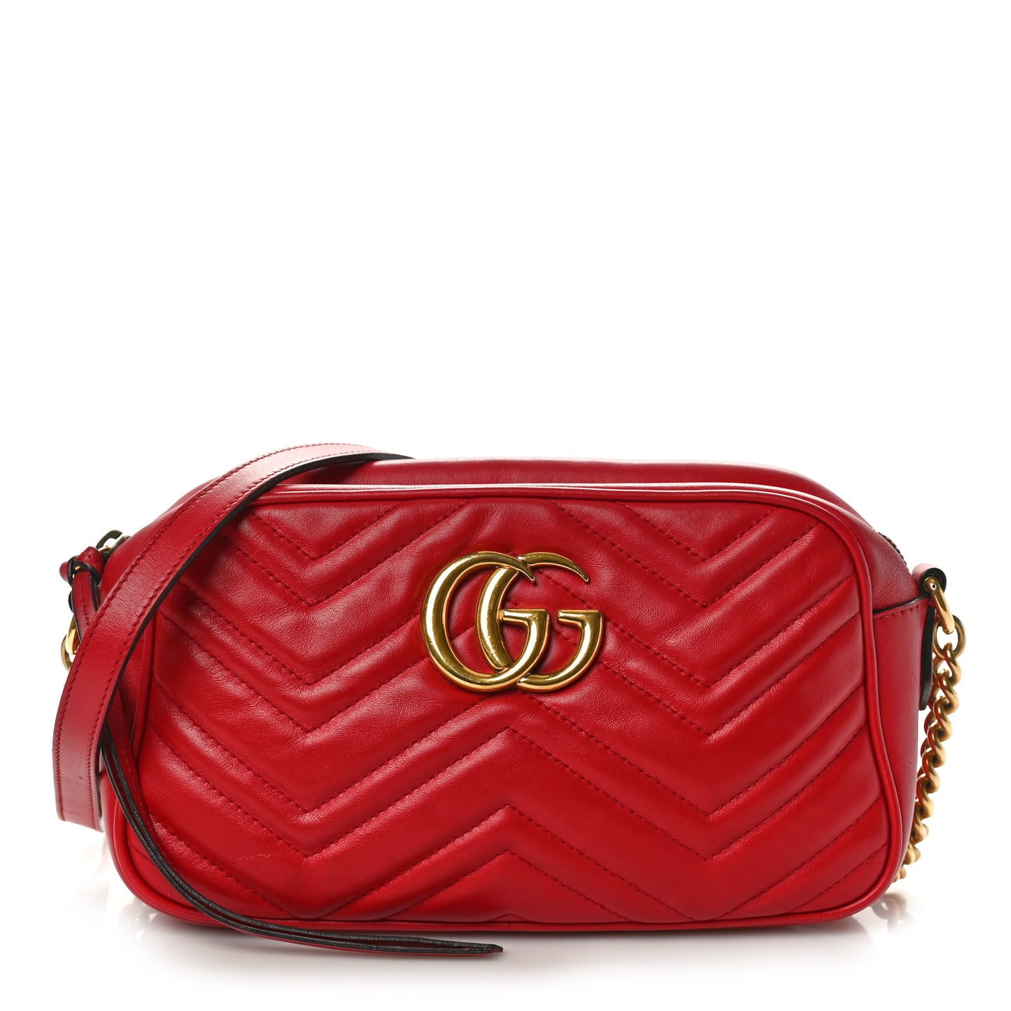 Calfskin Matelasse Small GG Marmont Chain Shoulder Bag Hibiscus Red