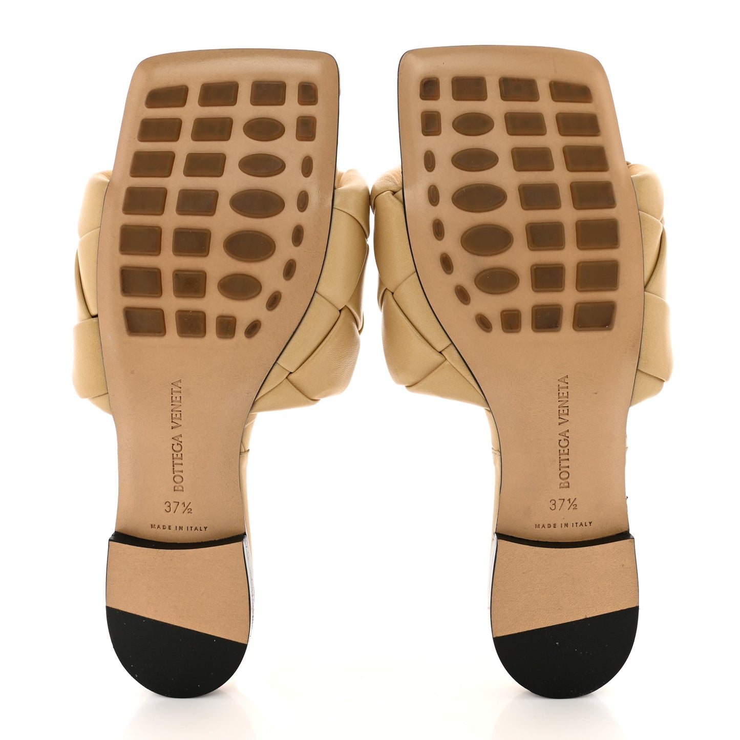 BOTTEGA VENETA Nappa Maxi Intrecciato Lido Flat Sandals 37.5 Cane Sugar