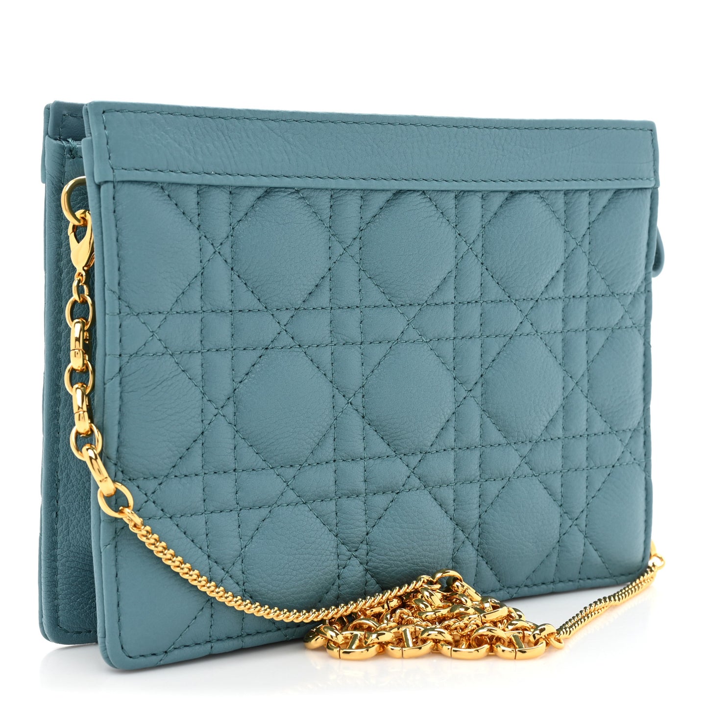 Calfskin Cannage Caro Zipped Pouch With Chain Cloud Blue