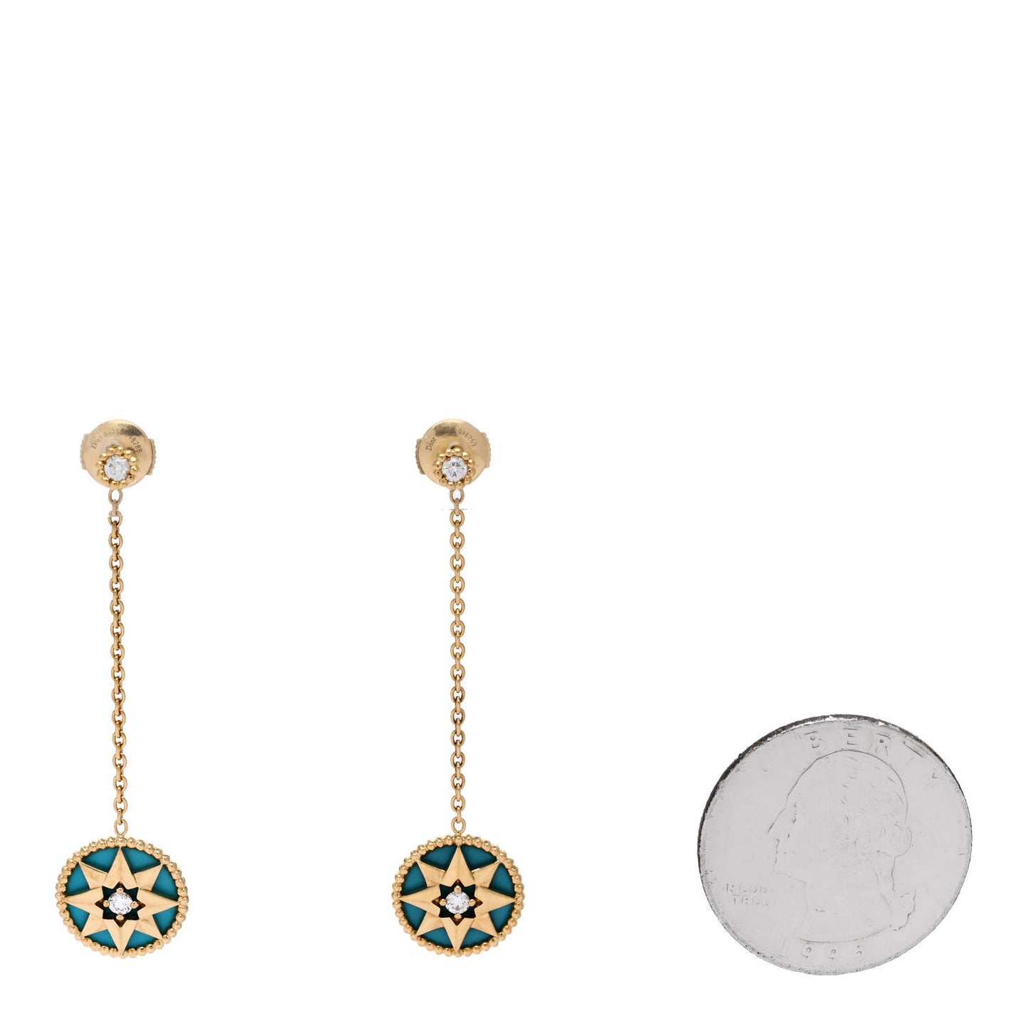 18K Yellow Gold Diamond Turquoise Rose Des Vents Drop Earrings