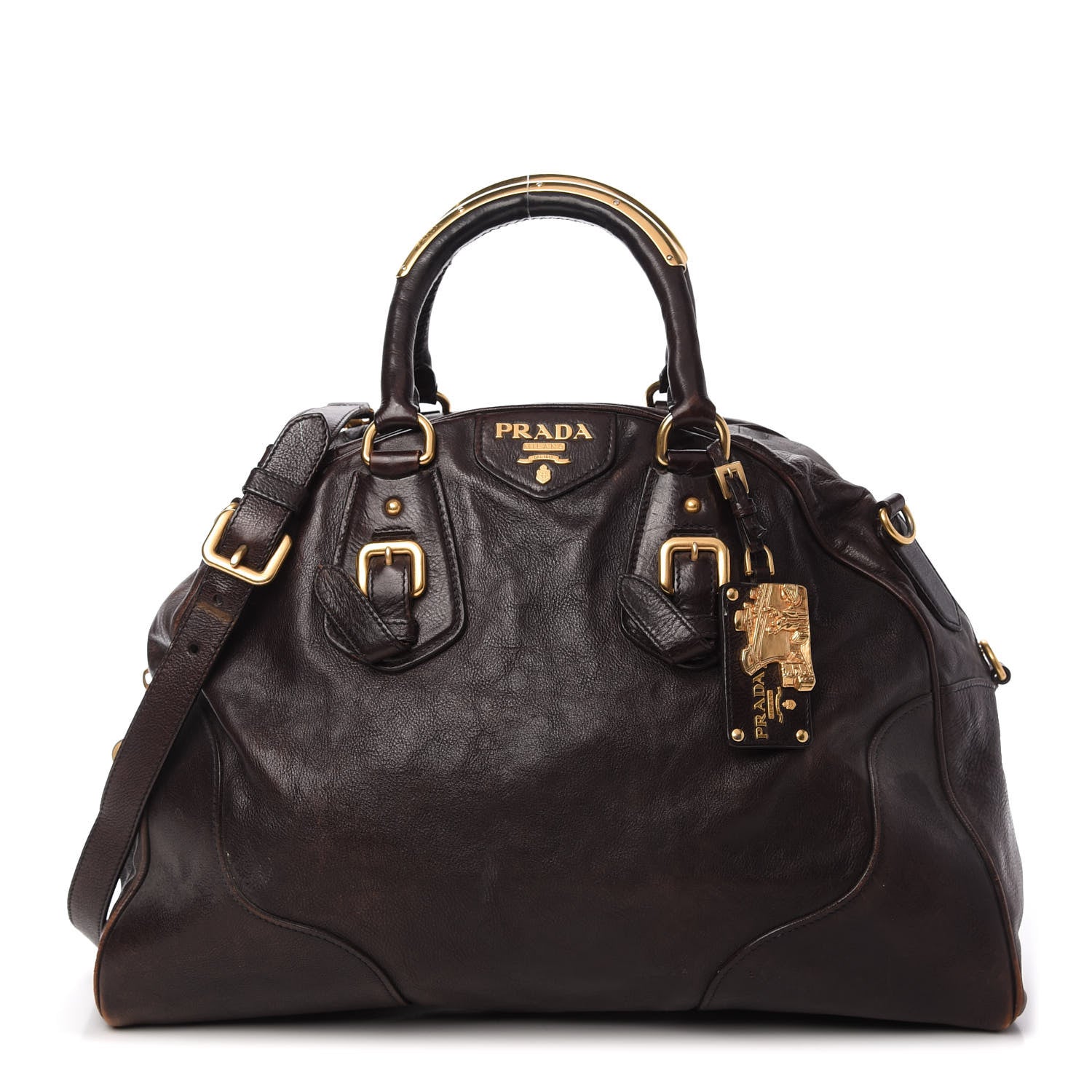 PRADA プラダ ショルダーバッグ GLACE'CALF Prada Pattina Glace Calf Leather Nero Black Pattina Studded