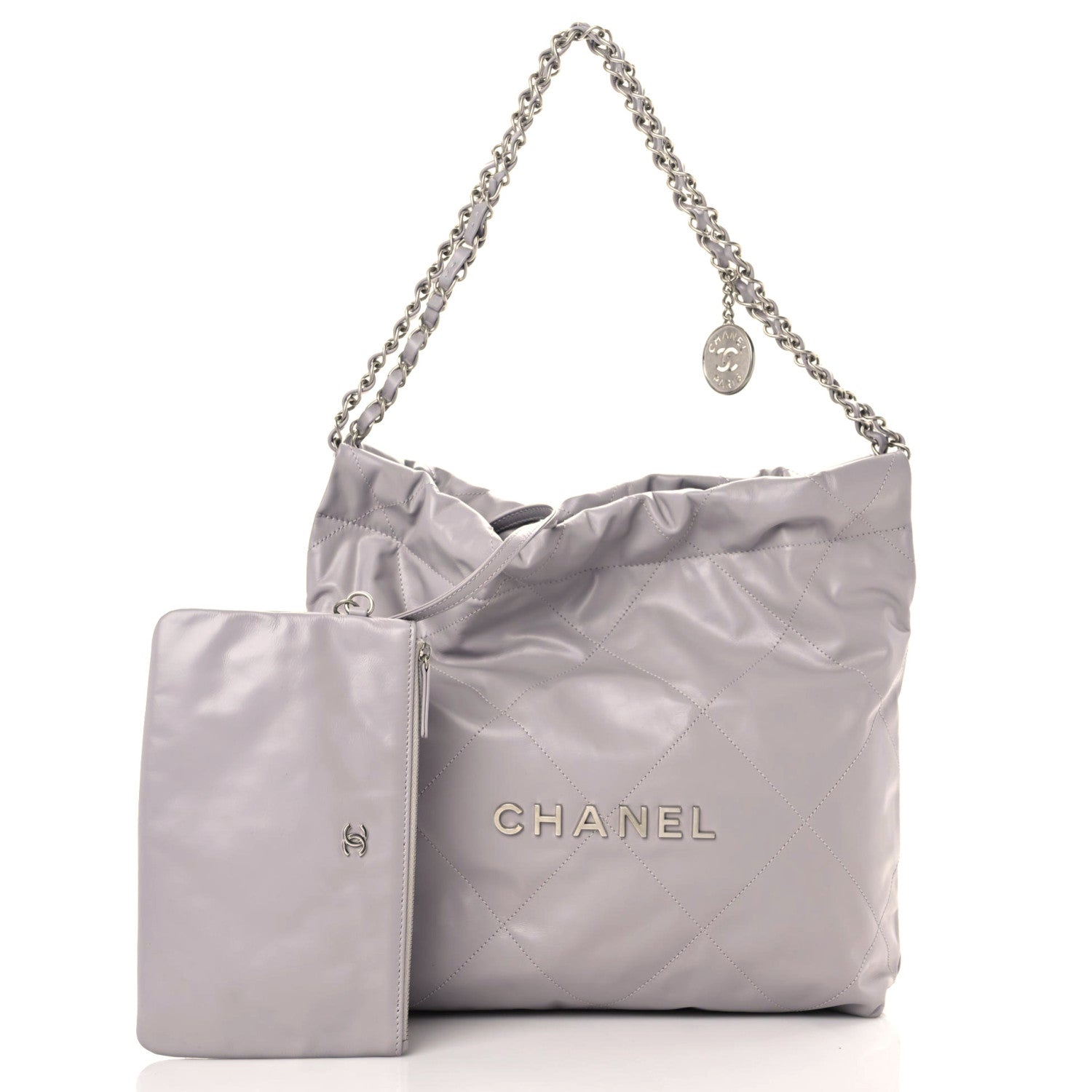 Chanel Shiny Calfskin Quilted Small Chanel 22 Grey 1123909