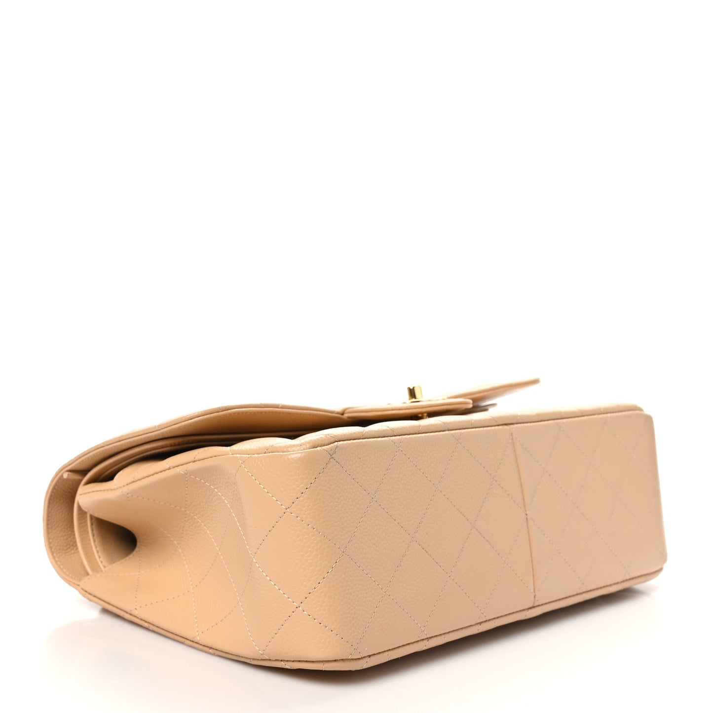 Caviar Quilted Jumbo Double Flap Beige