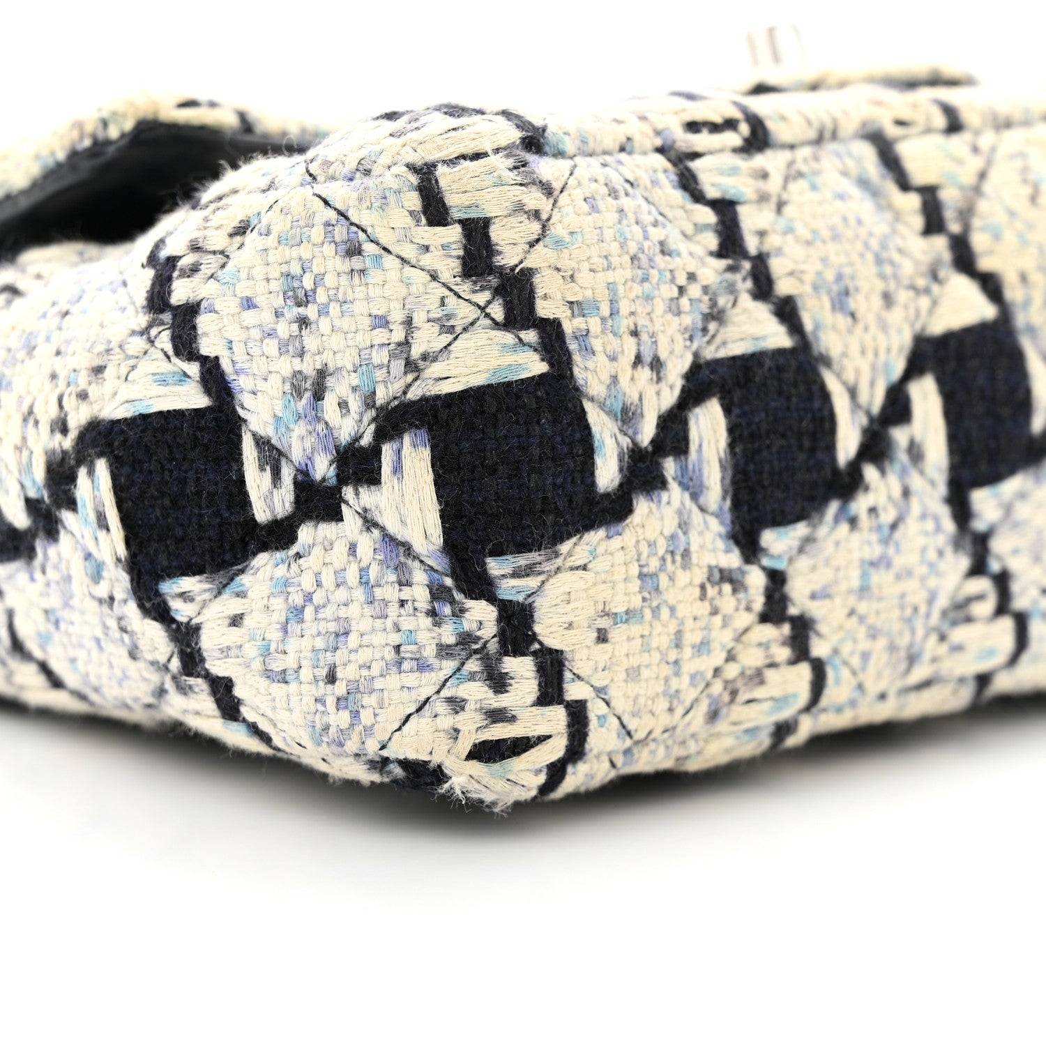 Chanel Tweed Quilted Mini Rectangular Flap Black Ecru White Blue 9 of 12
