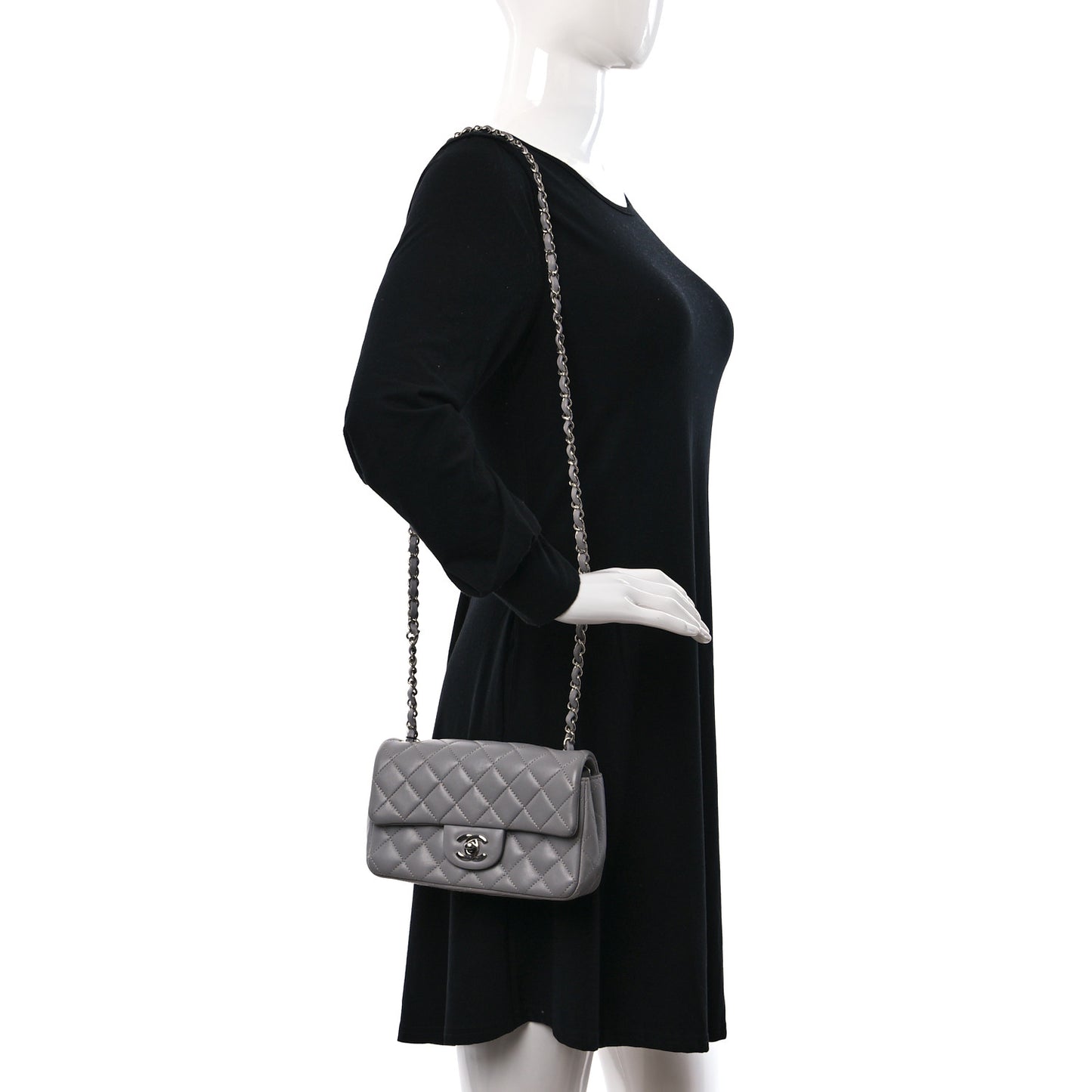 Lambskin Quilted Mini Rectangular Flap Grey