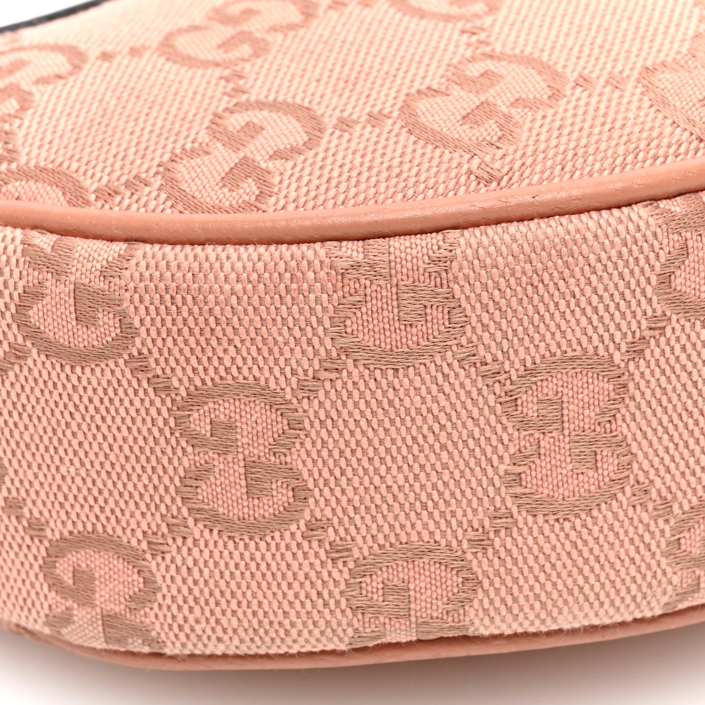 GG Supreme Monogram Textured Calfskin Web Mini Ophidia Half Moon Hobo Rose Pink