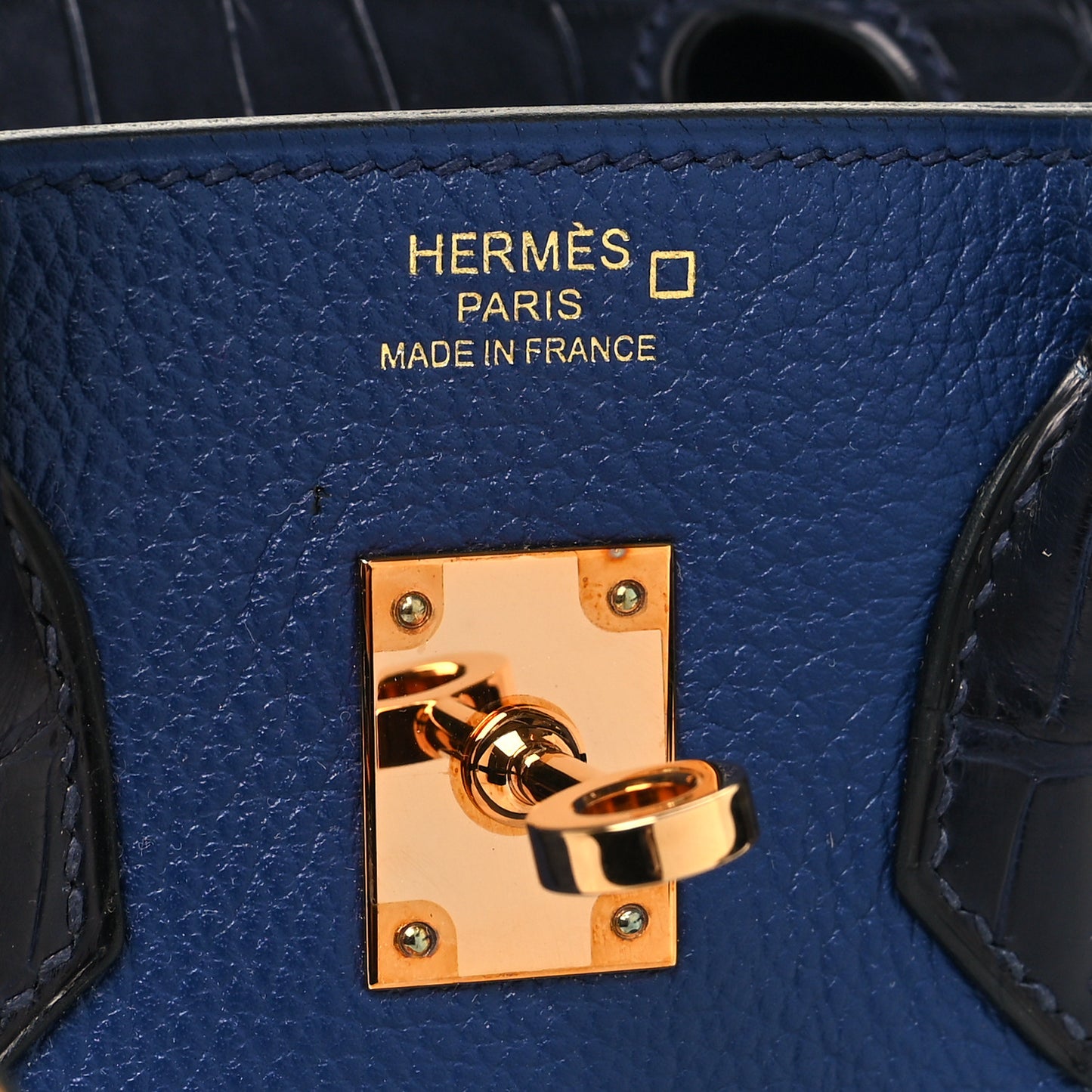 Taurillon Novillo Matte Alligator Birkin Touch 25 Bleu Saphir Marine