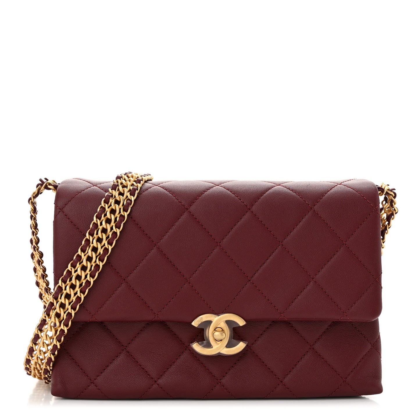 Calfskin Quilted Mini Chain Strap Flap Dark Brown