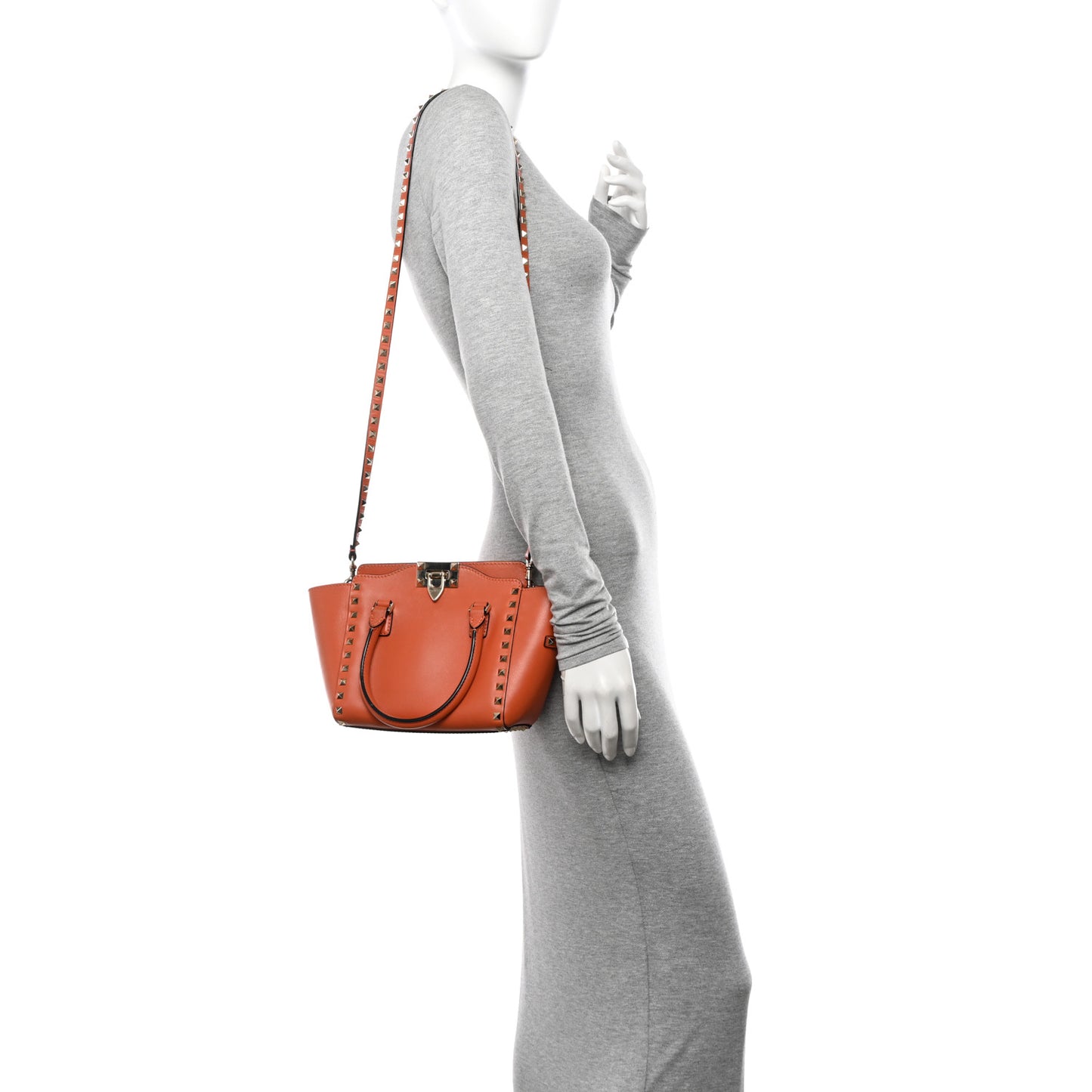 Vitello MIni Rockstud Double Handle Tote Orange