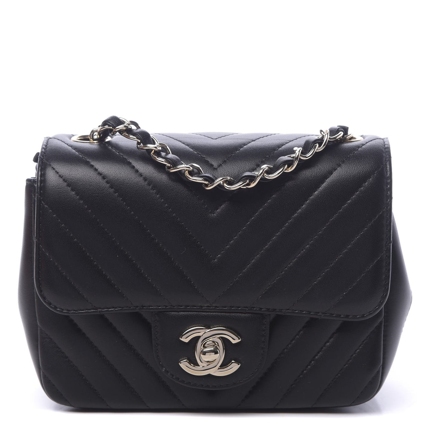 Lambskin Chevron Quilted Mini Square Flap Black
