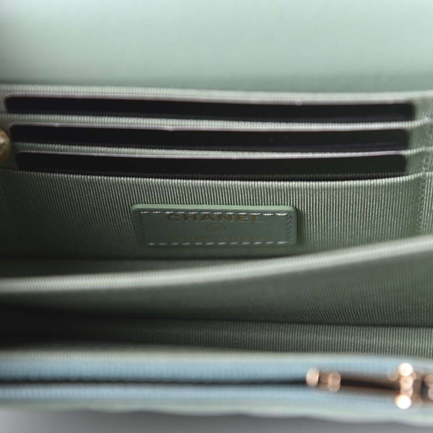 Lambskin Quilted Mini Wallet On Chain WOC Light Green