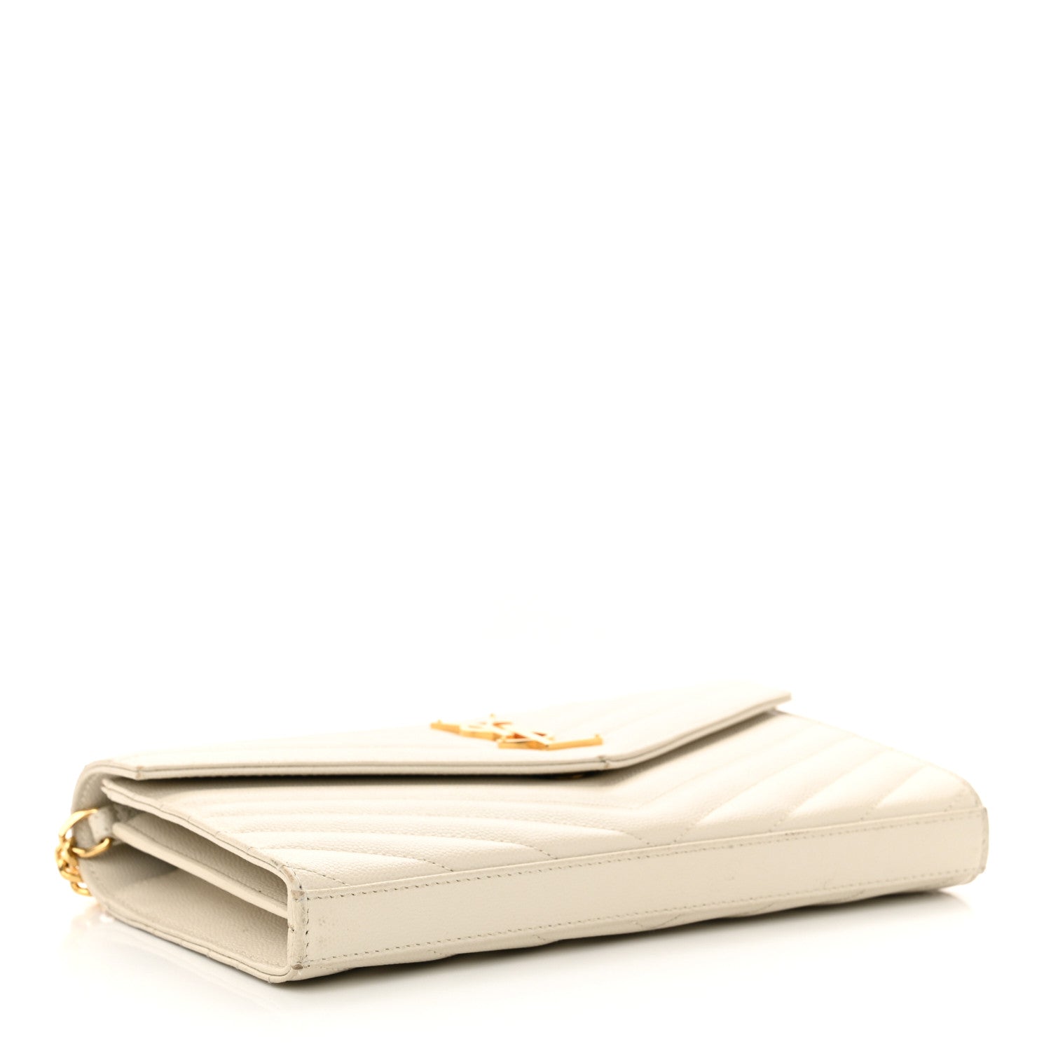 Saint Laurent Grain De Poudre Matelasse Chevron Monogram Chain Wallet Crema Soft 4 of 17