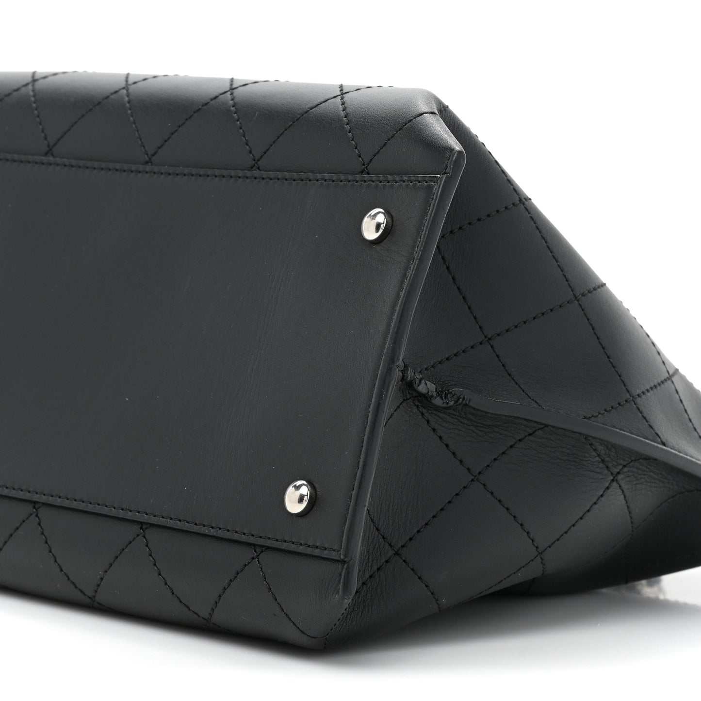 Calfskin Stitched Shopping Tote Black