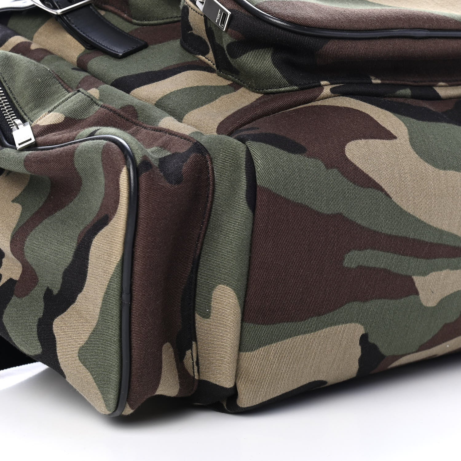 Saint Laurent Canvas Calfskin Camouflage Utilitarian Backpack Kaki Black 8 of 9