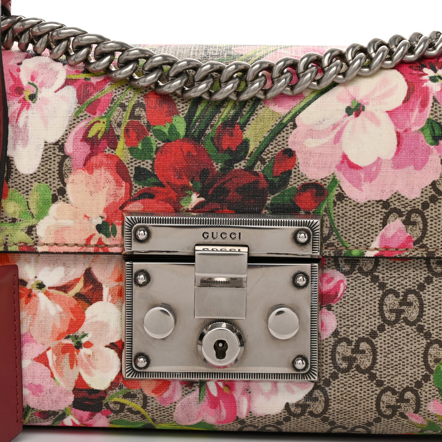 GG Supreme Monogram Blooms Small Padlock Shoulder Bag Beige Multicolor Dry Rose