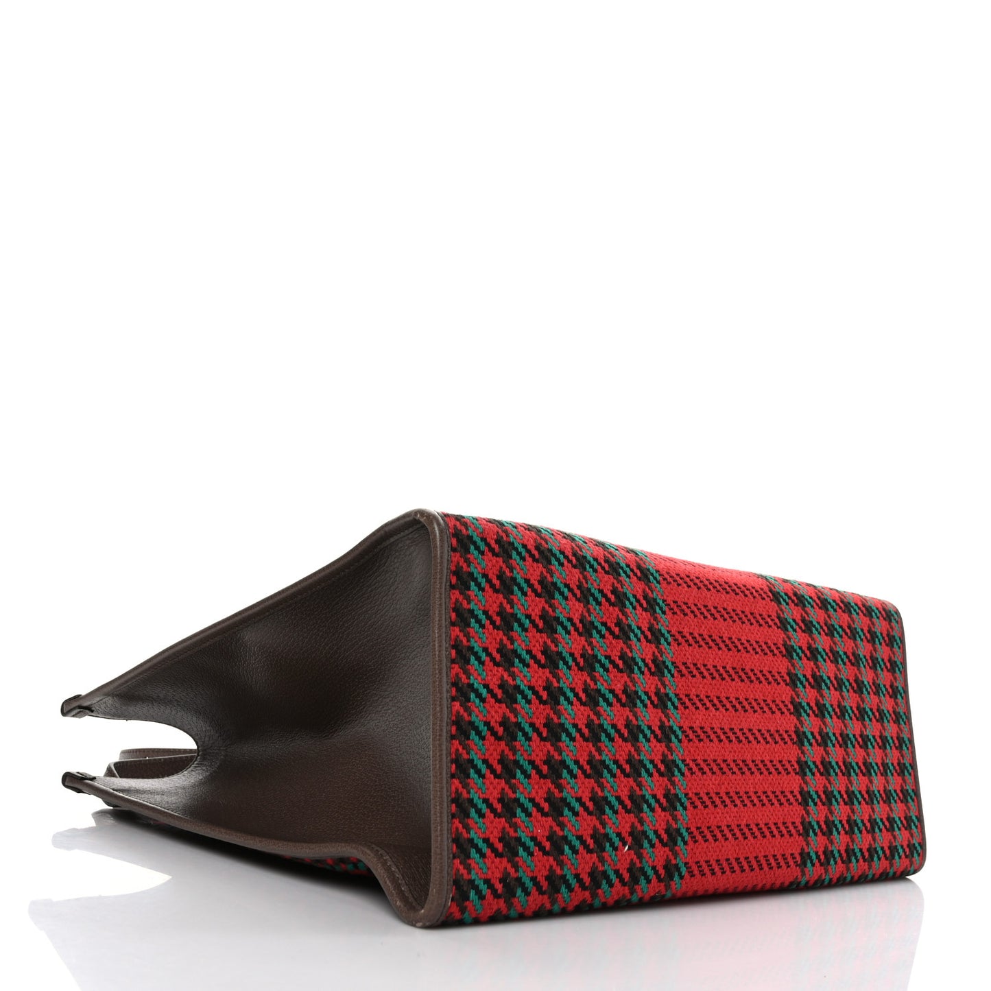 Cotton Wool Textured Calfskin Houndstooth Woven Large Interlocking G Tote Red Green Ivory Multicolor New Acero