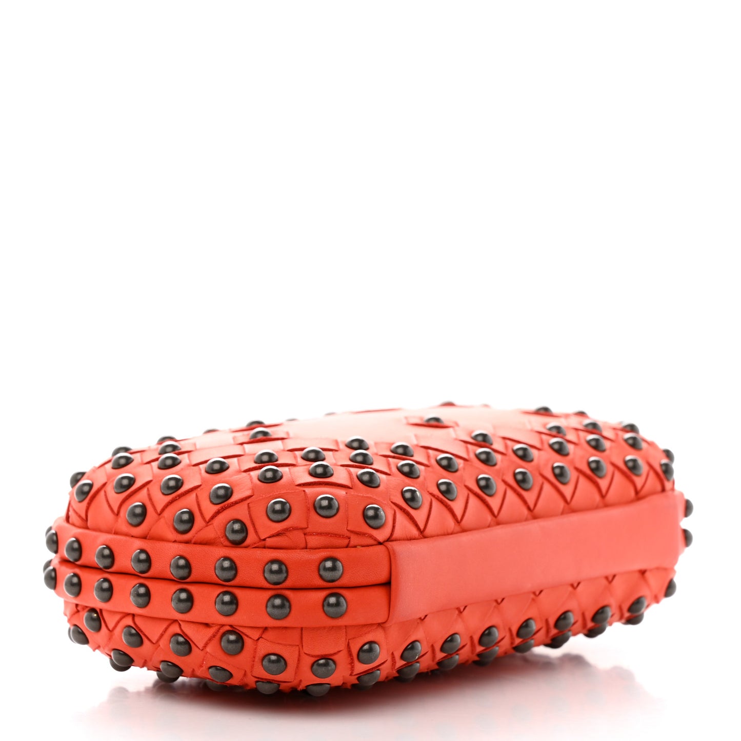 Waxy Nappa Intrecciato Knot Studded Clutch Orange