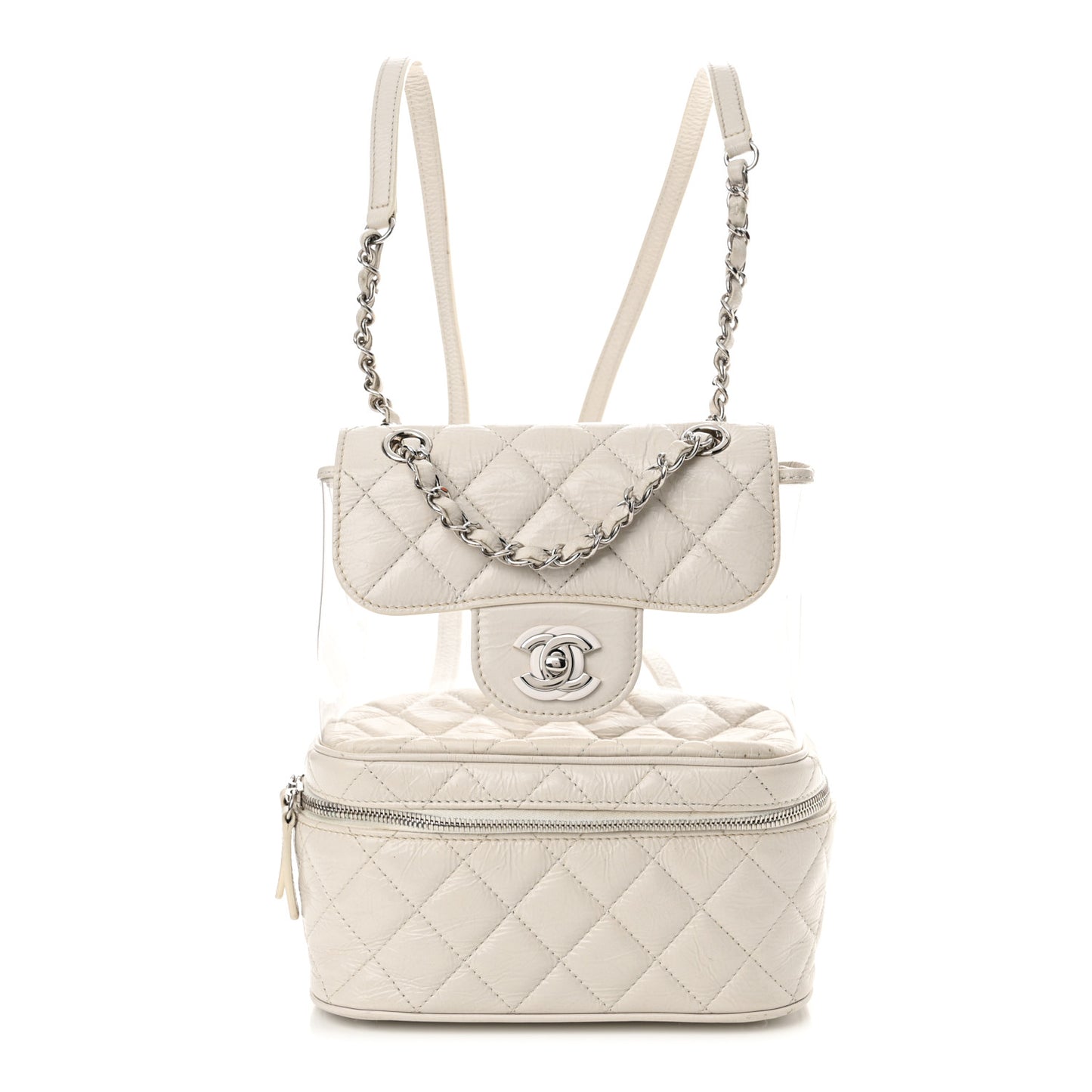 Crumpled Calfskin PVC Quilted Backpack White