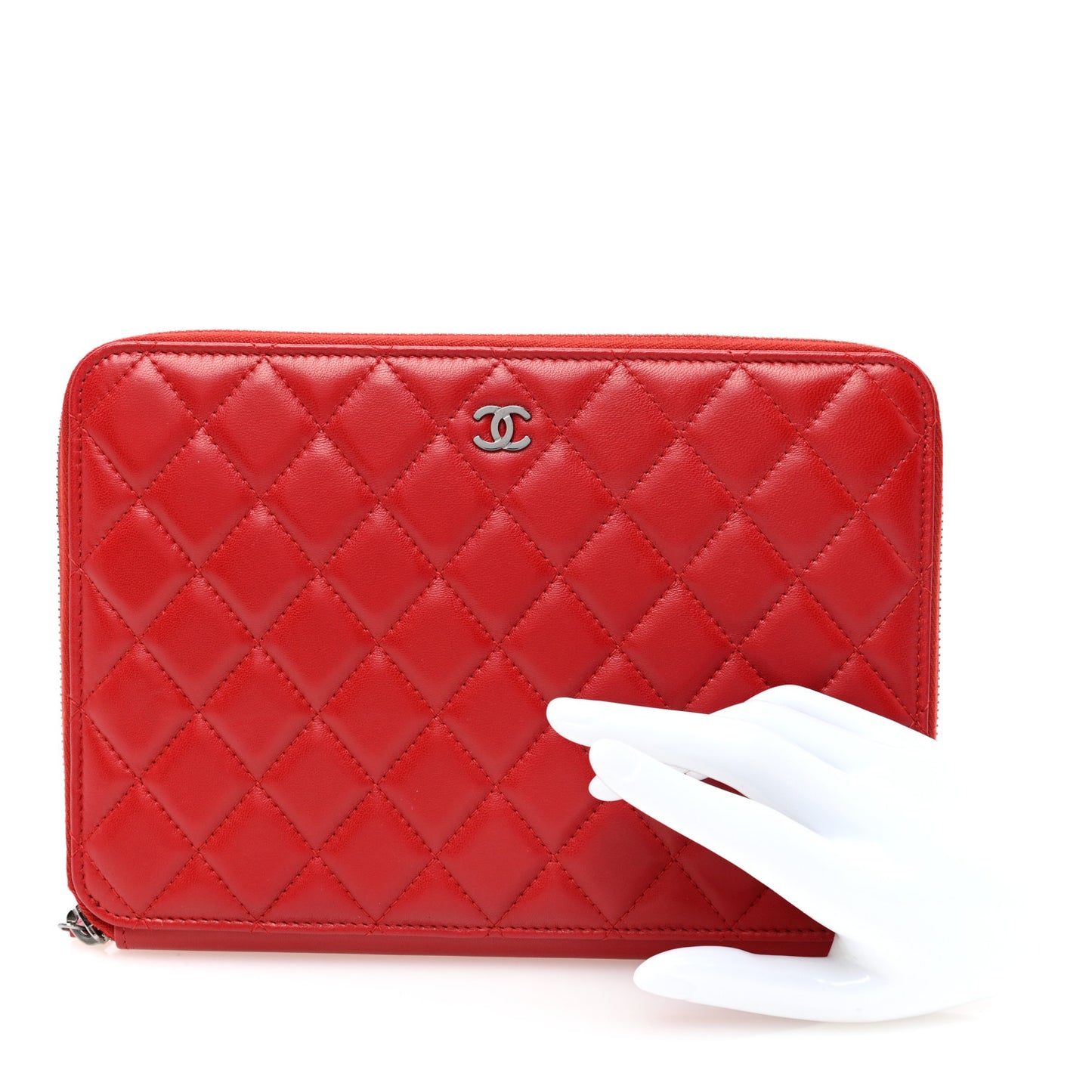 Lambskin Quilted Travel Case Red
