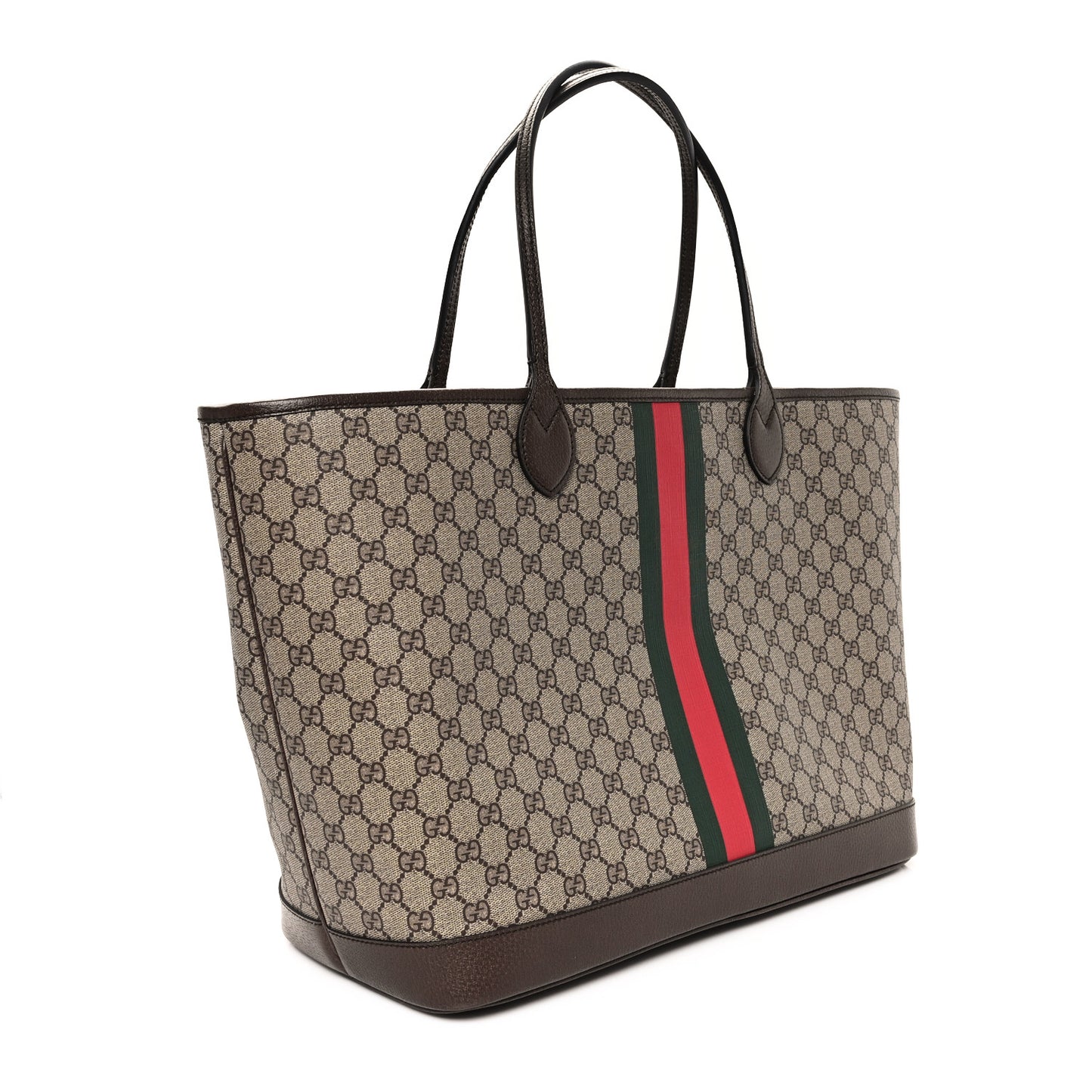 GG Supreme Monogram Textured Dollar Calfskin Web Large Ophidia Tote Beige Ebony New Acero