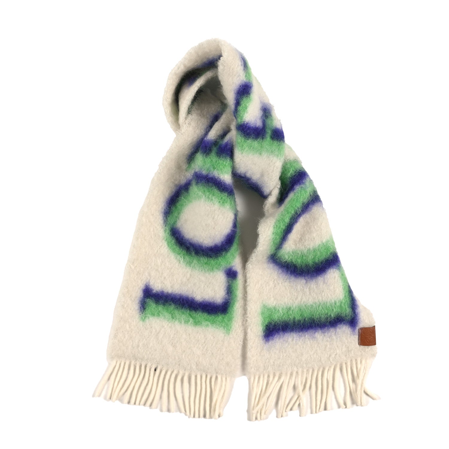 LOEWE マフラー ホワイト/グリーン/パープル Loewe Mohair Wool Logo Scarf White Multicolor 1821514 – FASHIONPHILE