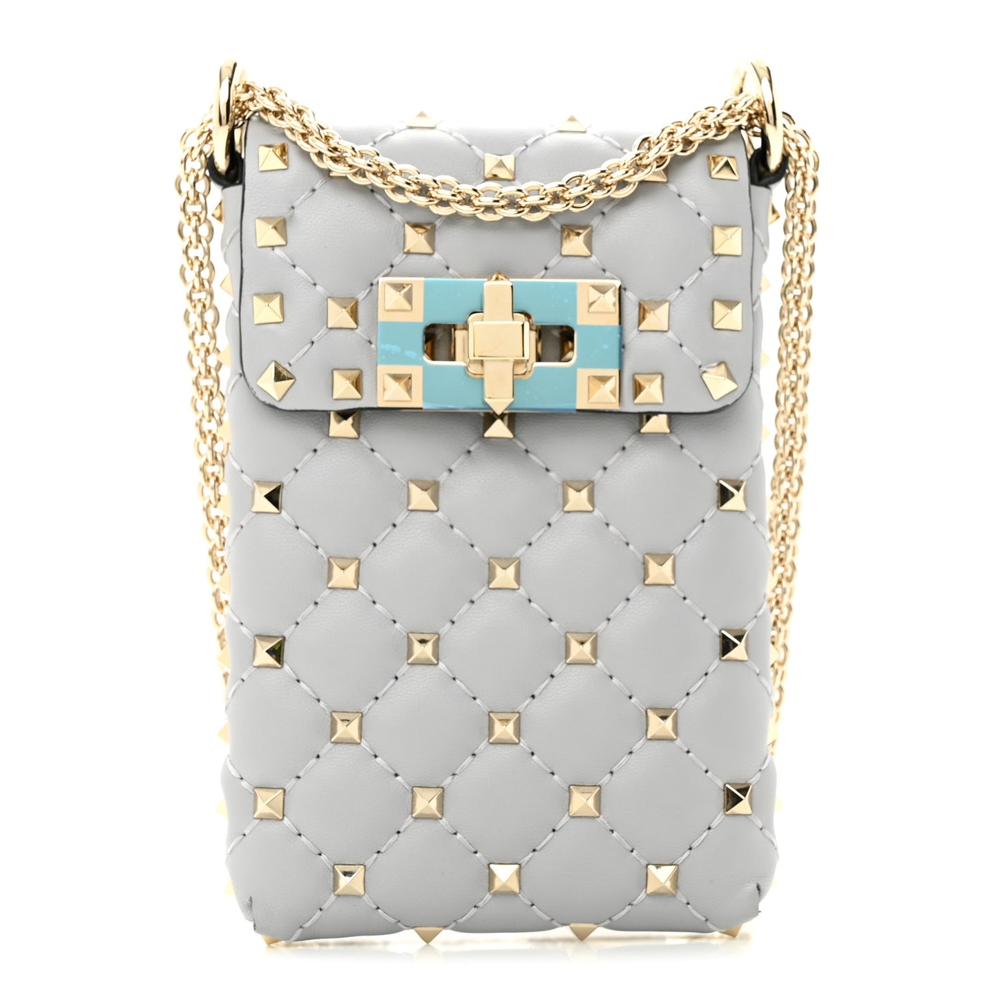 Lambskin Rockstud Crossbody Phone Case Pastel Grey
