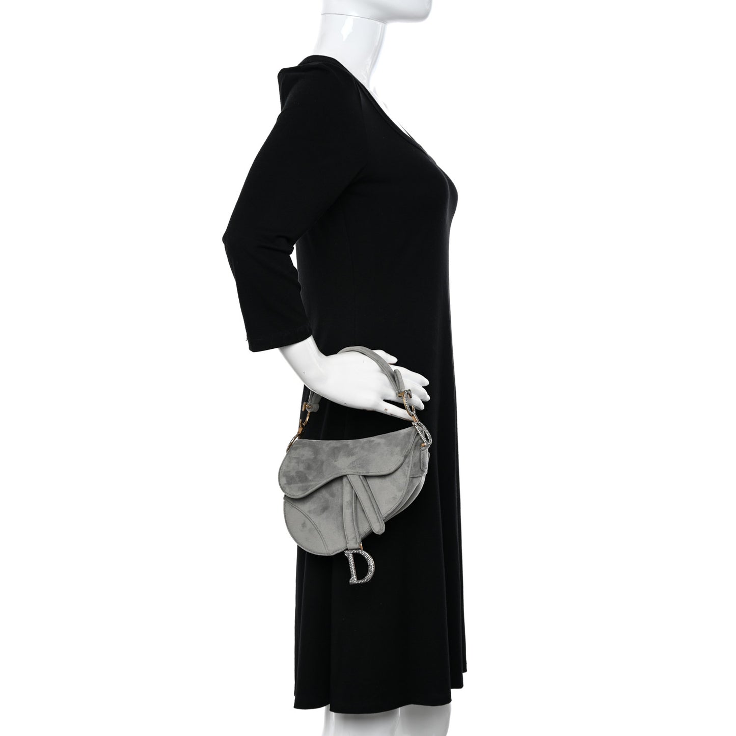 Velvet Crystal Mini Saddle Bag Grey
