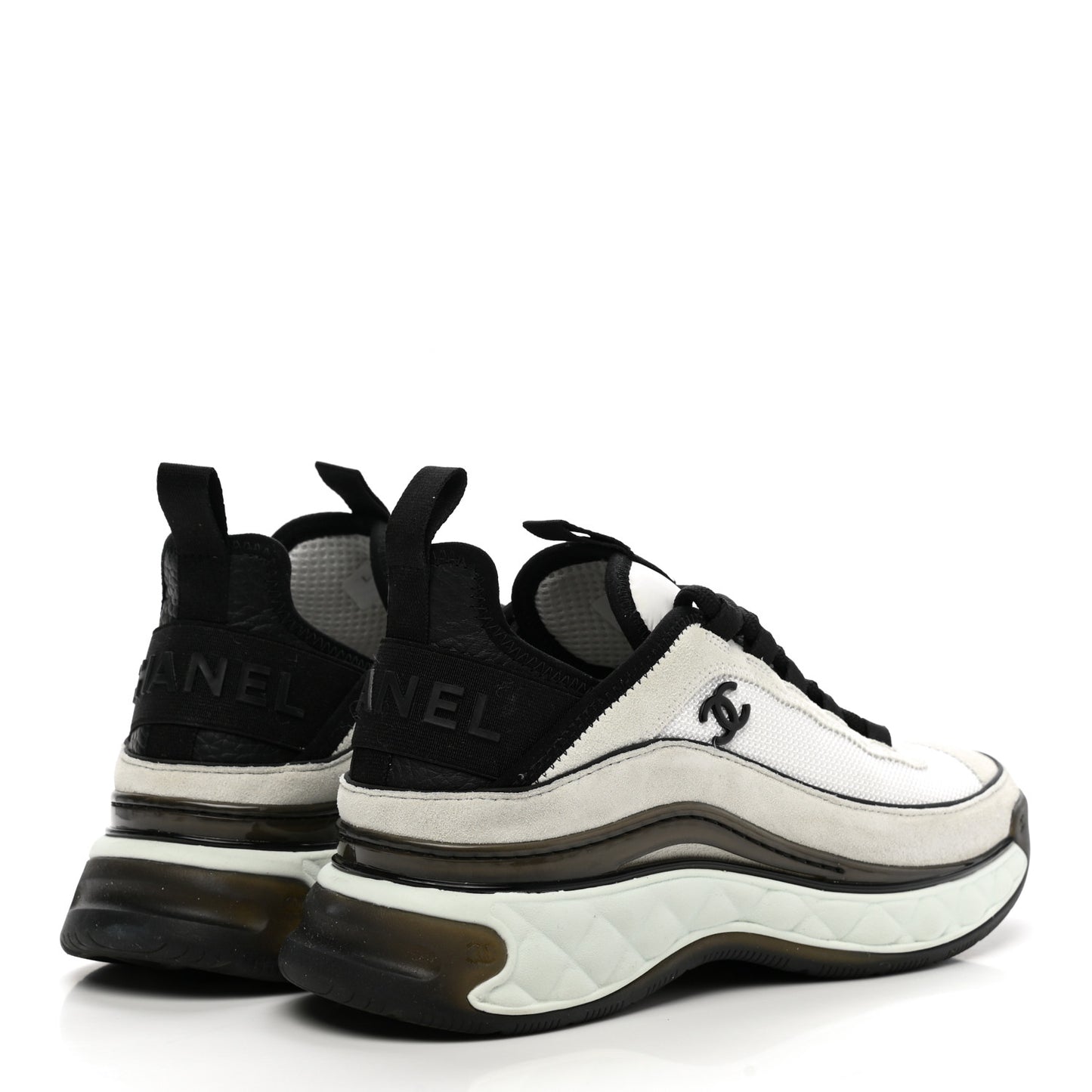 Velvet Calfskin Mixed Fibers CC Sneakers 36 White Black