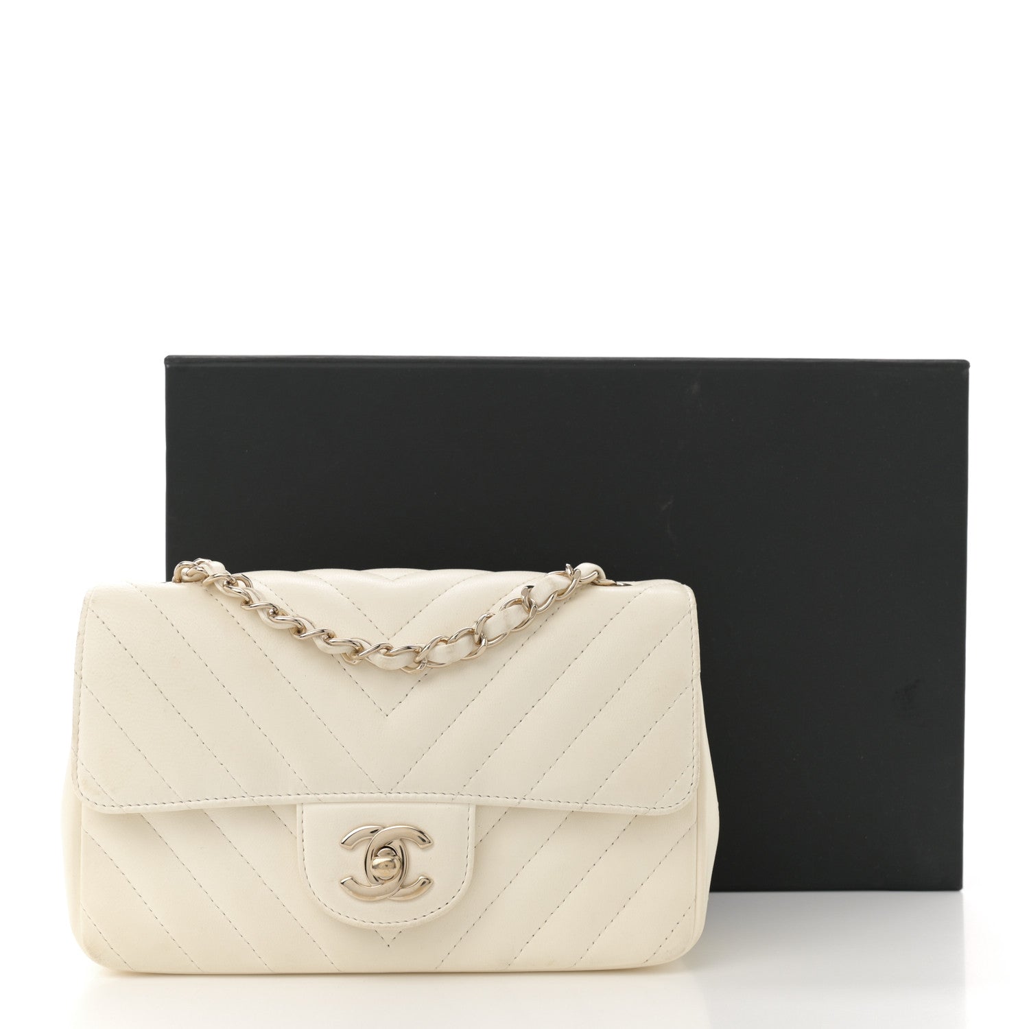 Chanel Lambskin Chevron Quilted Mini Rectangular Flap White 15 of 15
