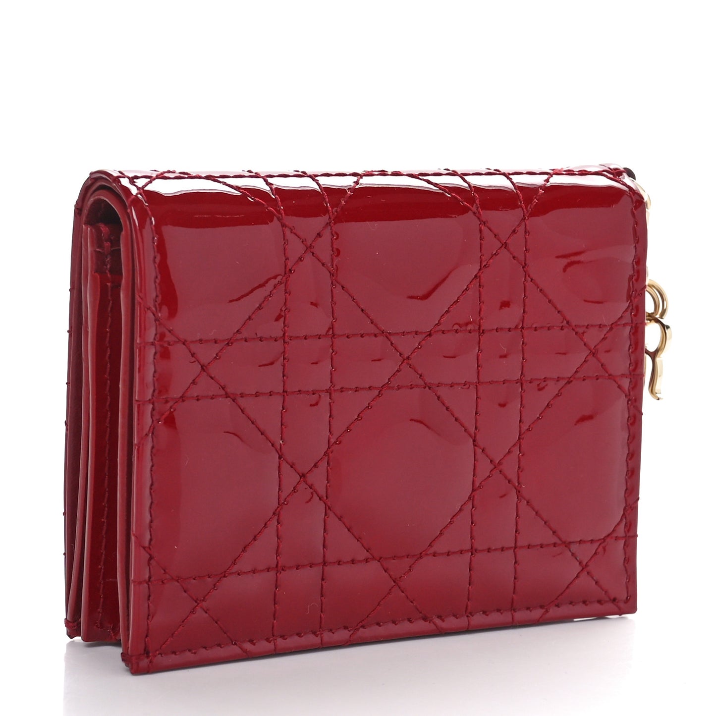 Patent Cannage Mini Lady Dior Wallet Cherry Red