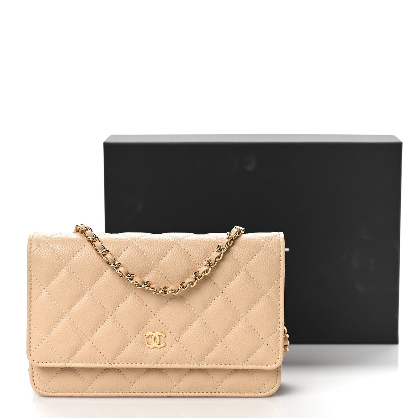 Caviar Quilted Wallet On Chain WOC Light Beige