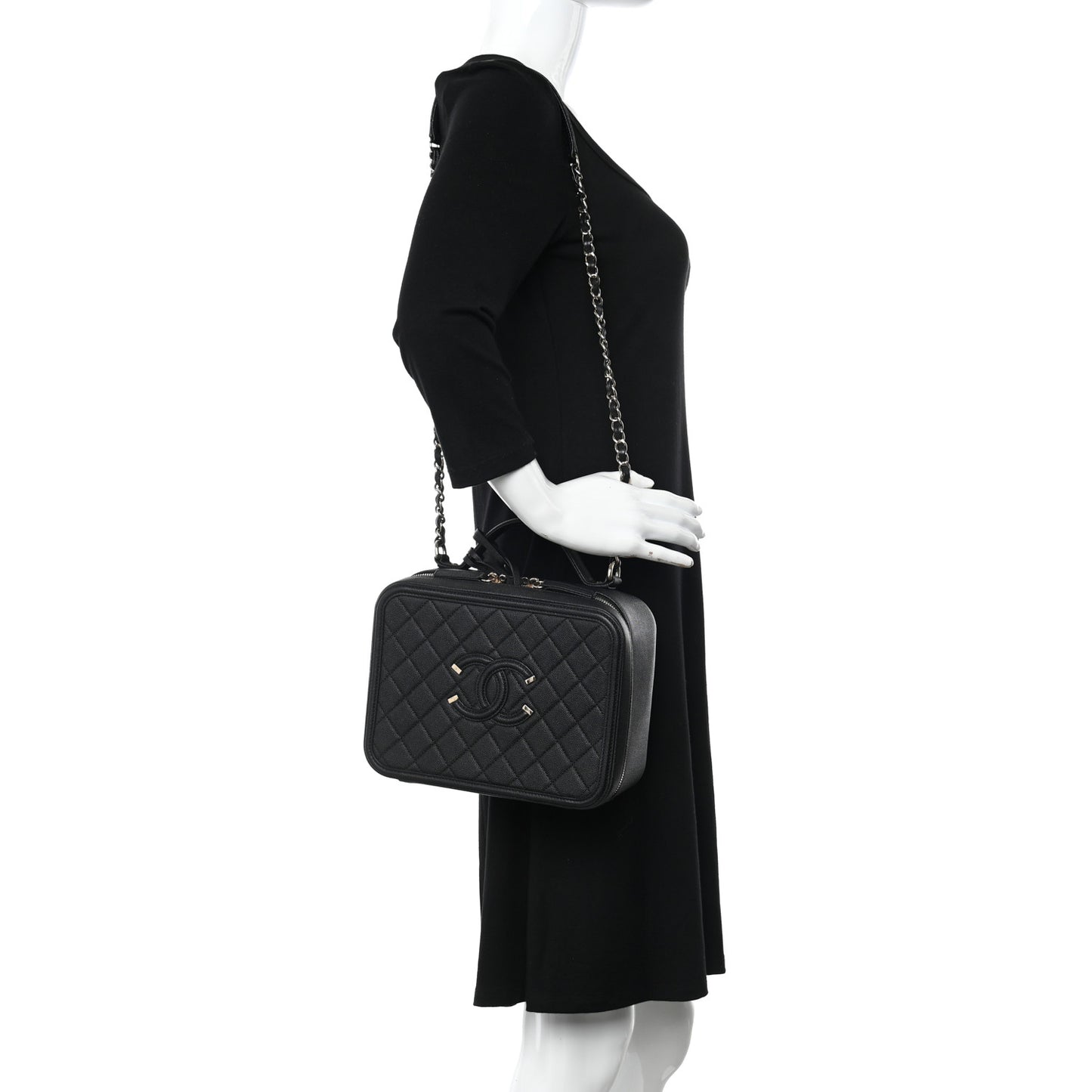 Caviar Quilted Large CC Filigree Vanity Case Black