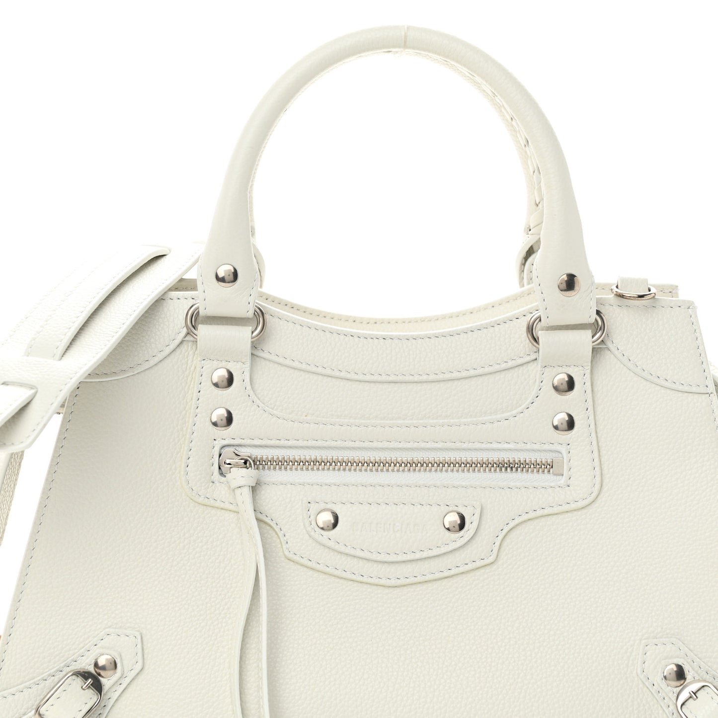 Grained Calfskin Neo Classic Silver Hardware S City Chalky White