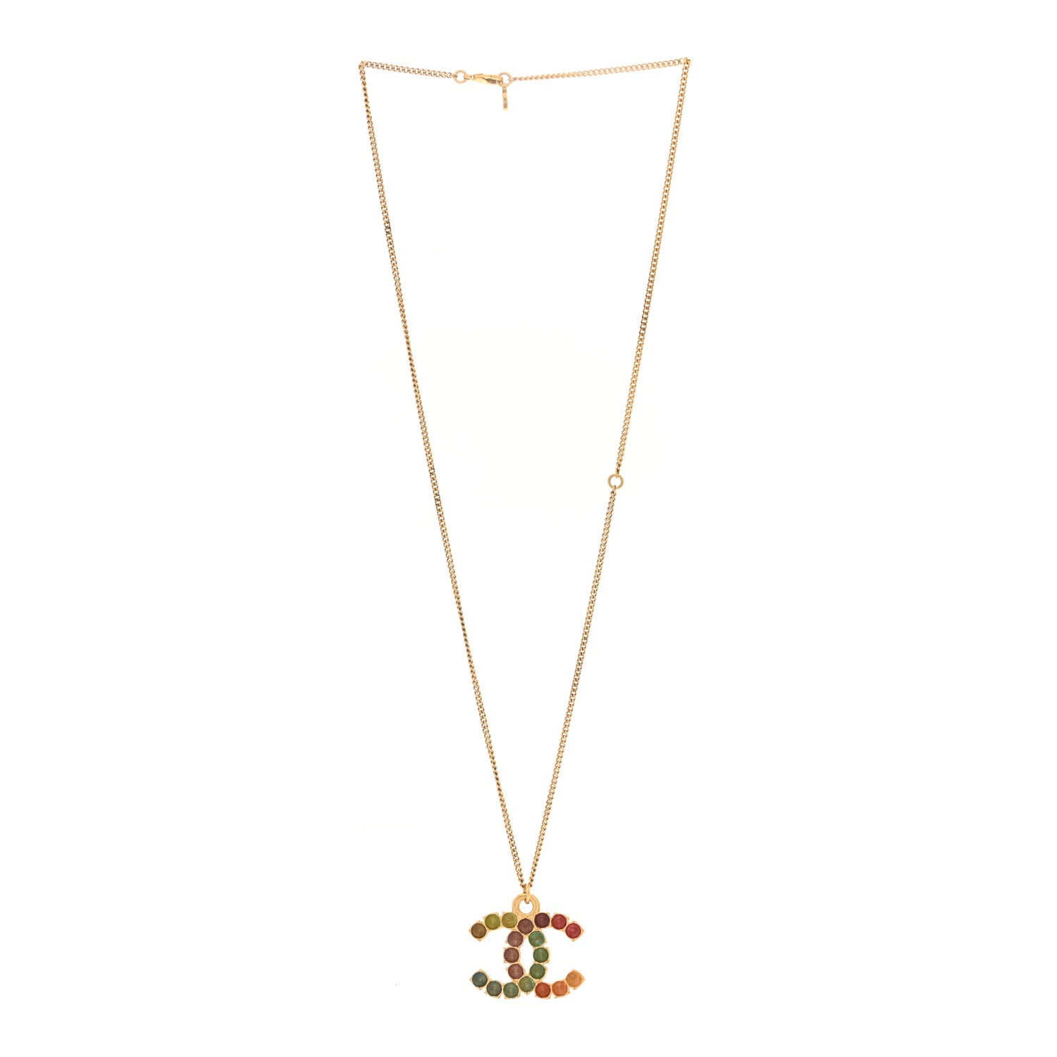 Chanel Crystal CC Pendant Necklace Gold Multicolor 3 of 5
