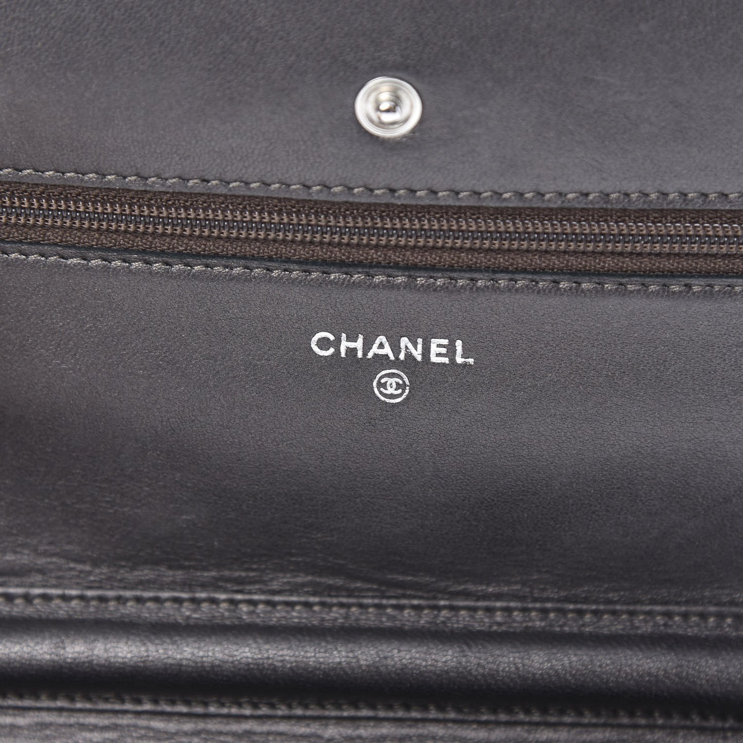 Iridescent Lambskin Quilted Wallet On Chain WOC Grey