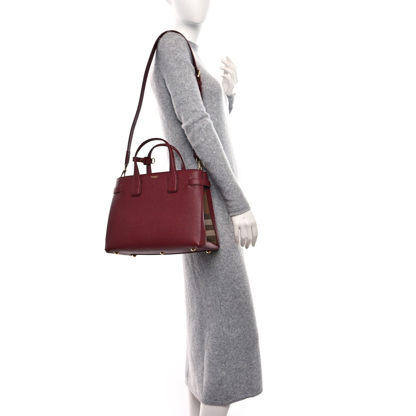 Derby Calfskin House Check Medium Banner Tote Crimson