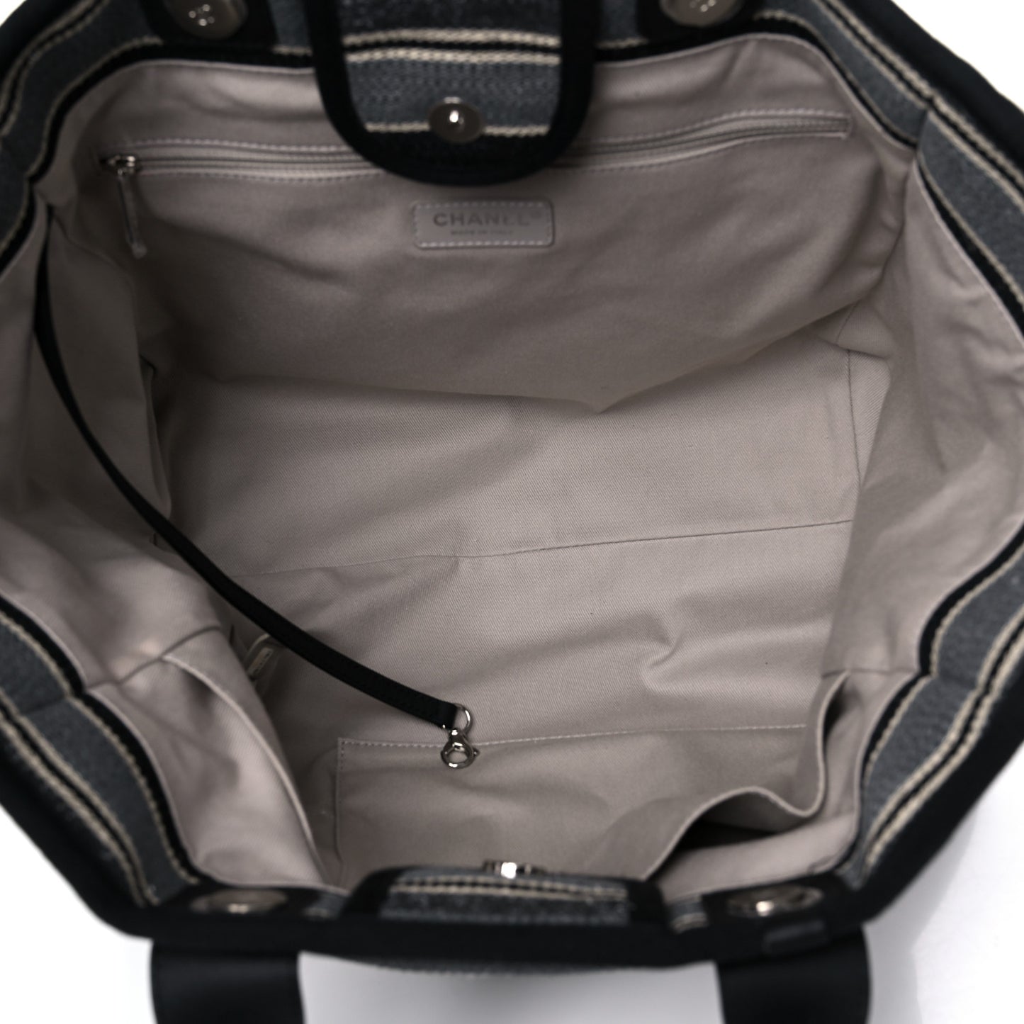 Striped Canvas Medium Deauville Tote Grey Black