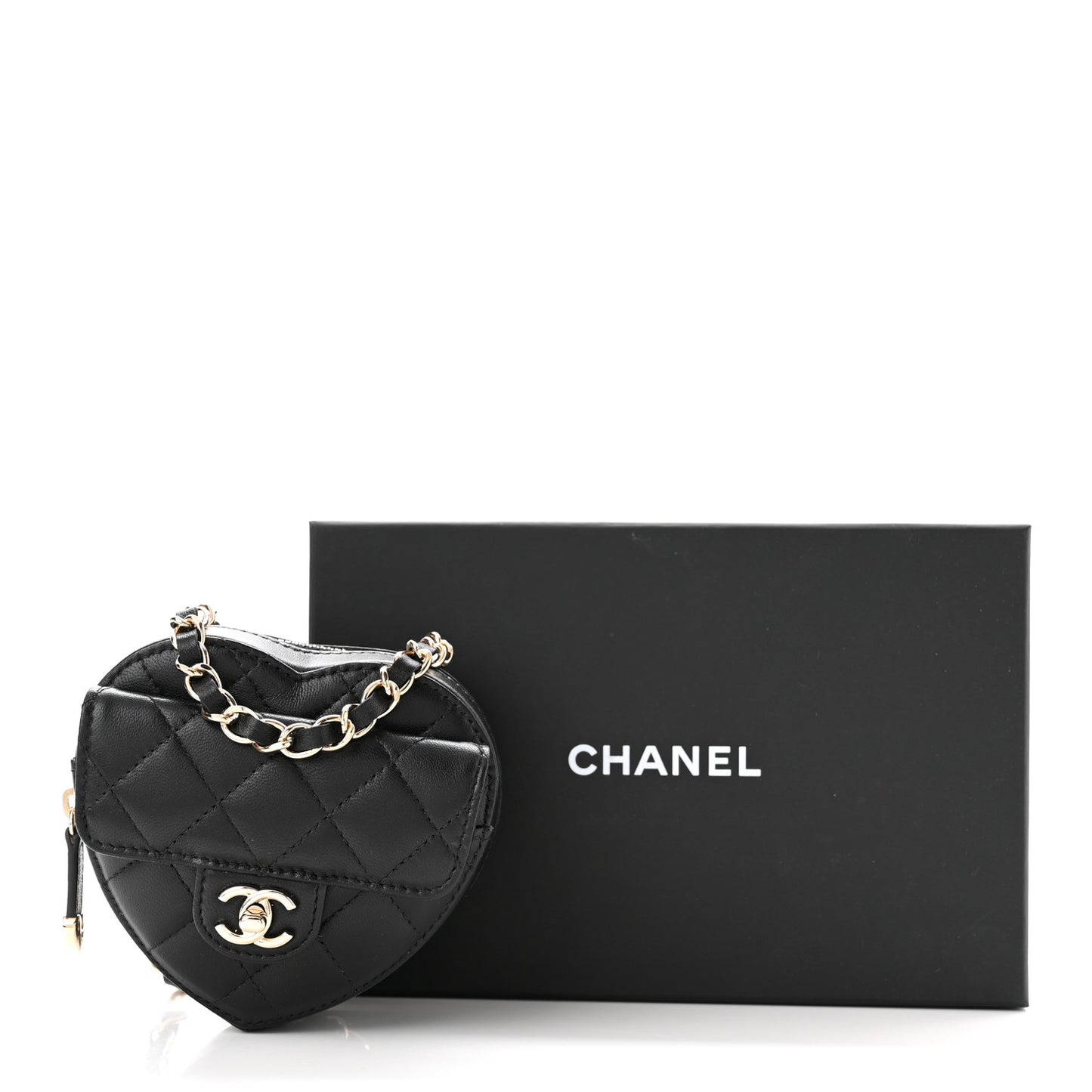 Lambskin Quilted CC In Love Heart Waist Belt Bag With Chain Black