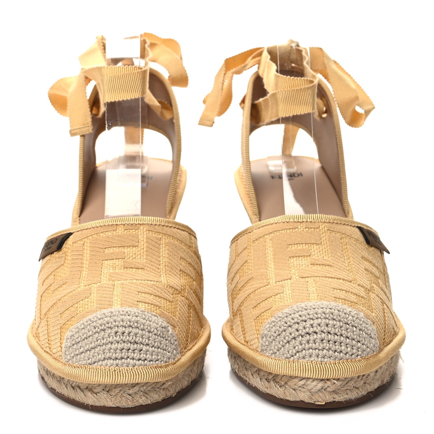 Fendi Rafia FF Embroidered Roma Ankle Wrap Espadrille Wedges 39 Natural 2 of 8